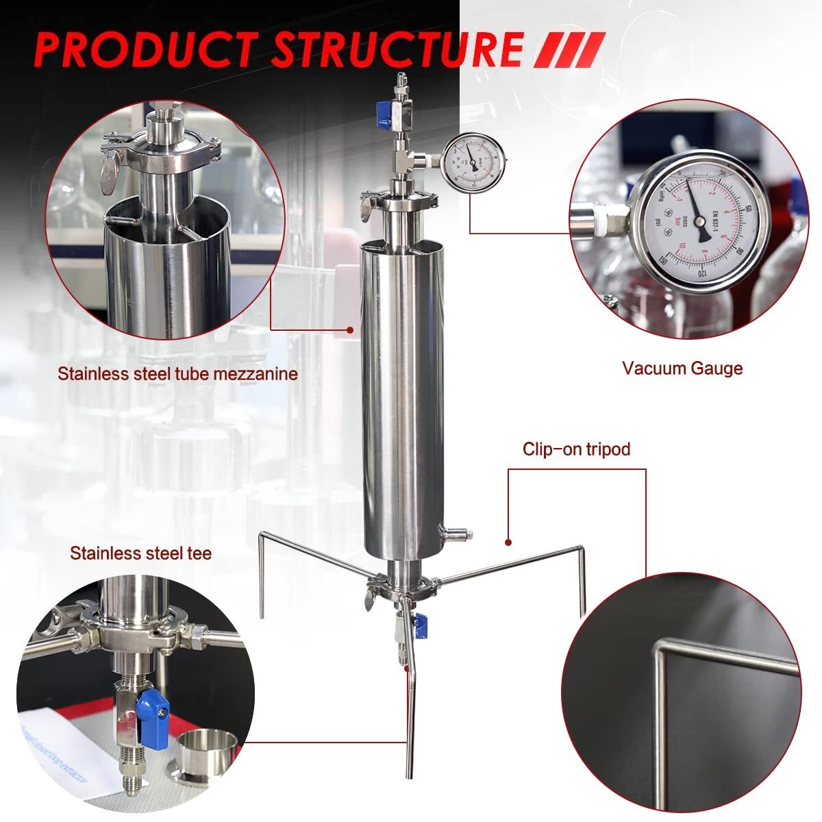 90g 18" Portable Jacket Vacuum Chamber / Tube Closed Loop Extractor