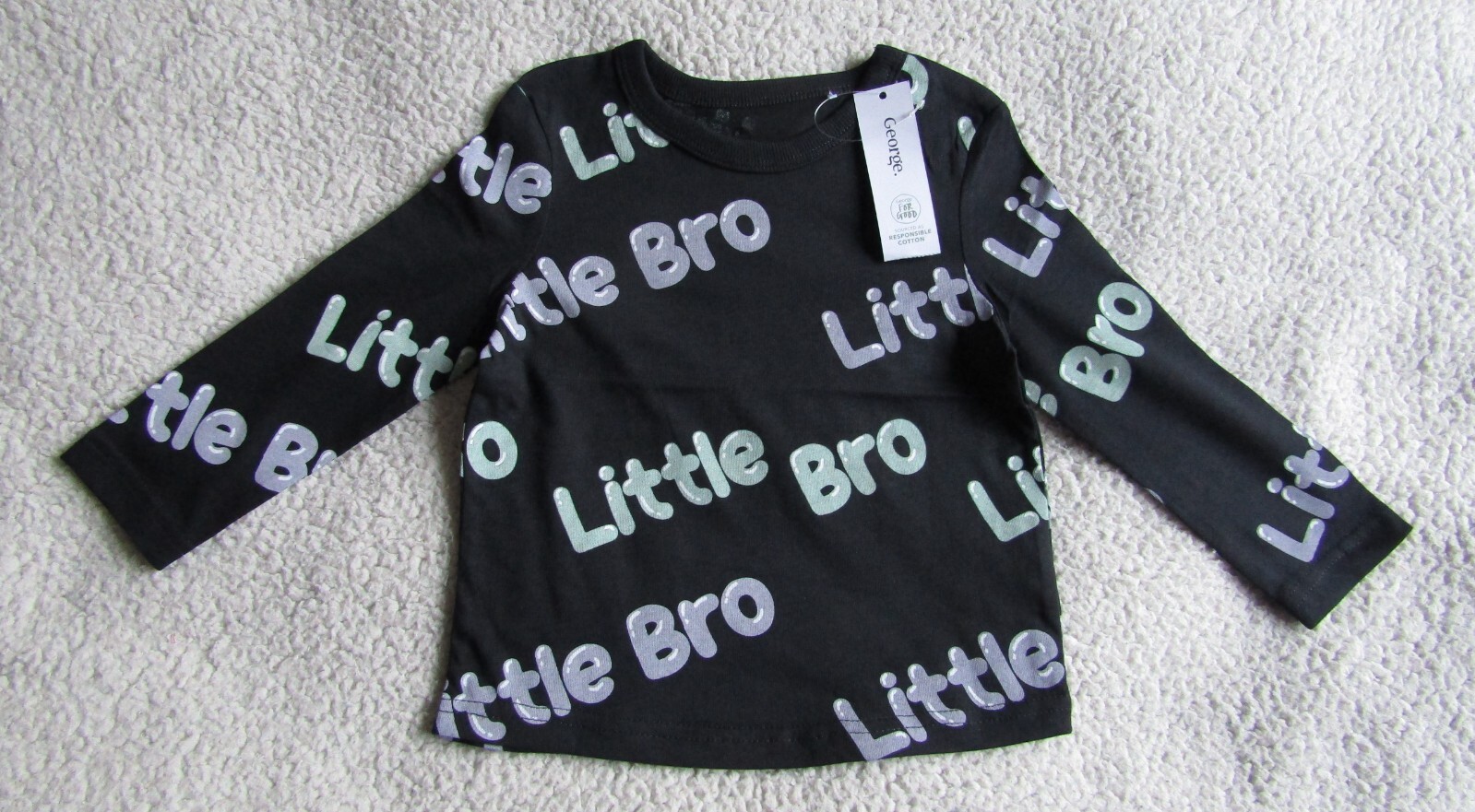 Boys Little Bro Long Sleeve Cotton Top Black Age 12-18 Months Brand New WL