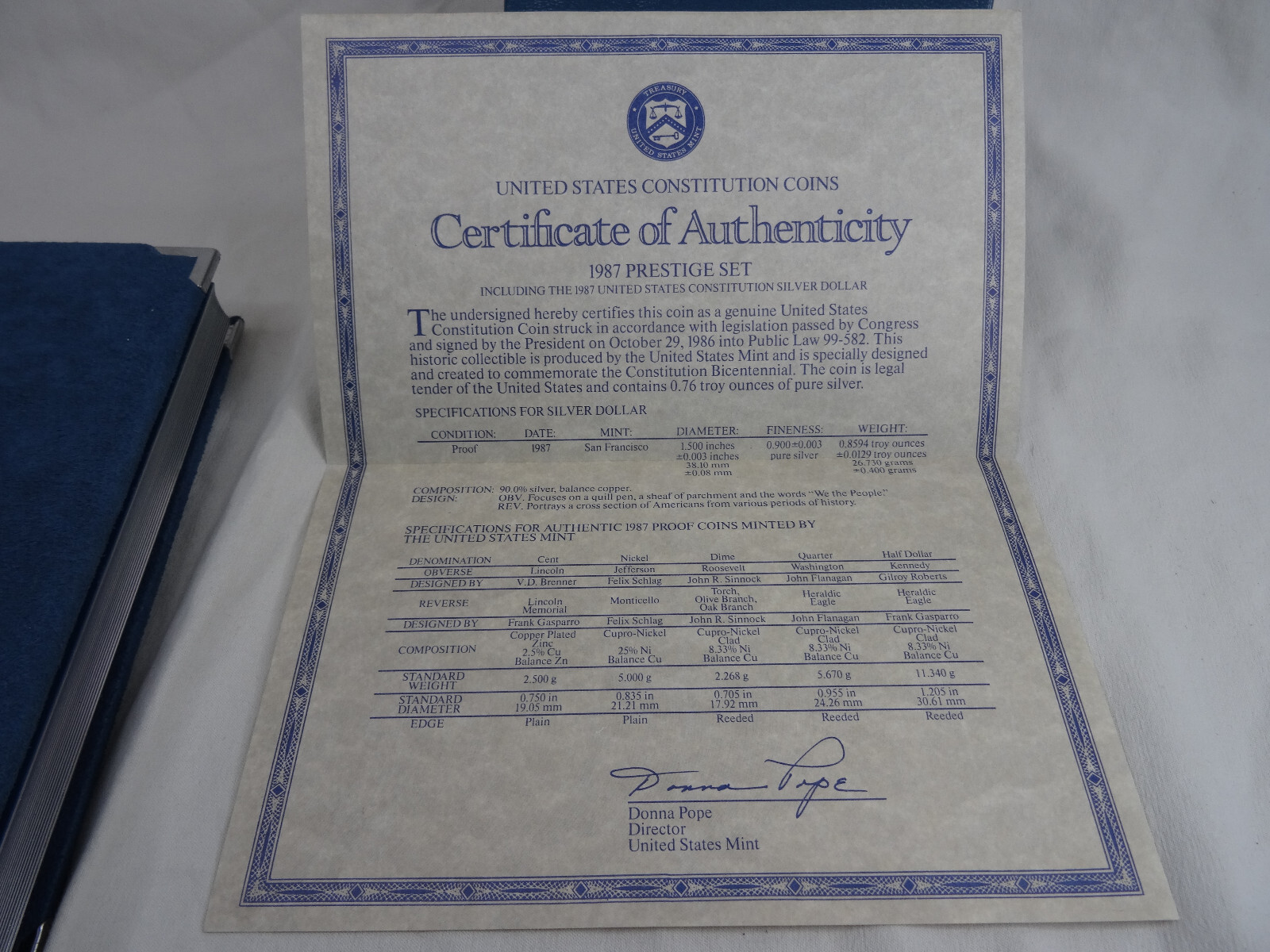 1987 Prestige Set US Mint Constitution Silver Dollar w/ Box & COA 6 Coins