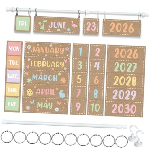 Upgraded Magnetic Style Flip Calendar for Classroom, Flip Kraft-Printed