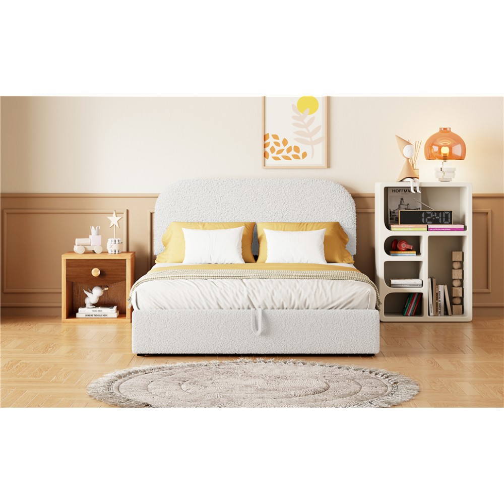 Teddy Fleece Full Size Upholstered Platform Bed with Hydraulic Storage System,