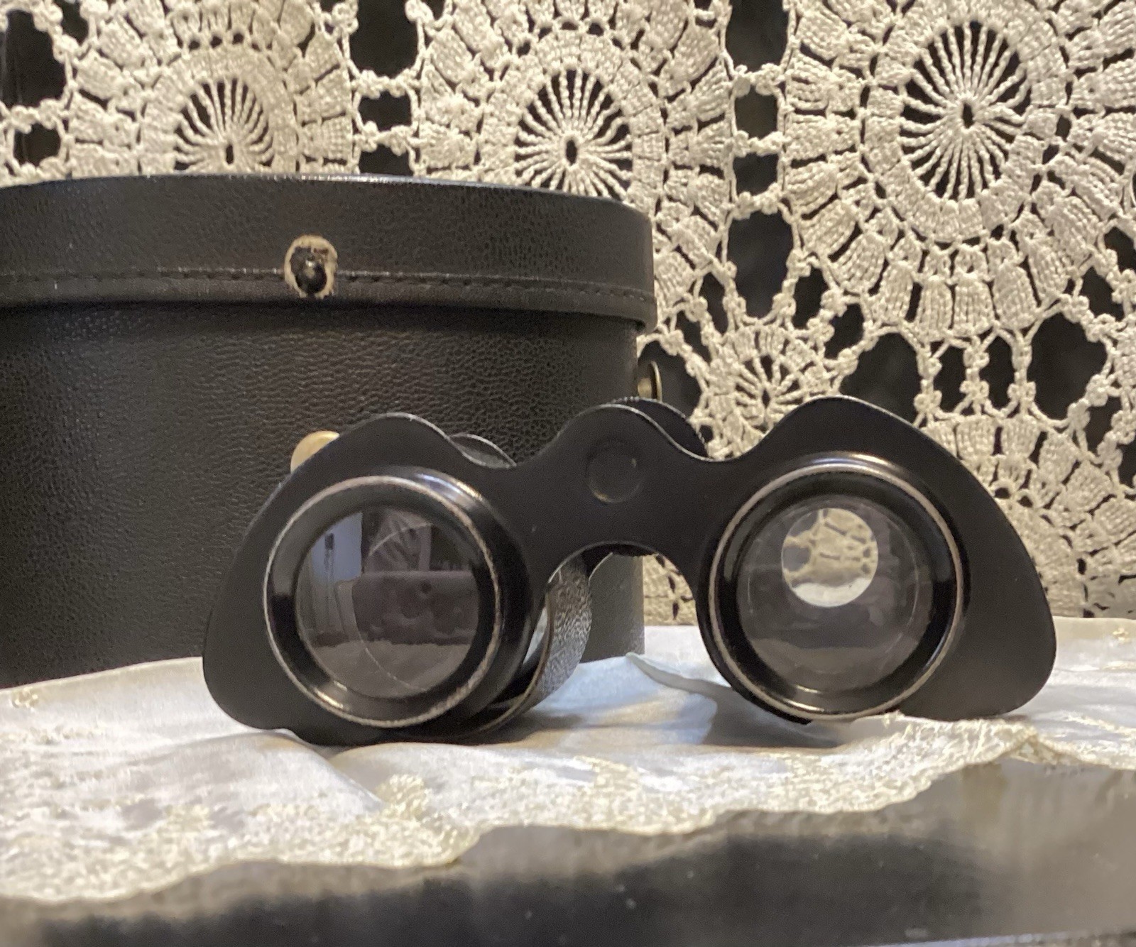 Vintage Black Trojan Binoculars with Case