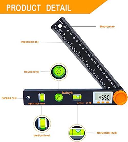 Rainyb Digital Angle Finder Tool 7inch 0-360 degree LED Digital Protractor