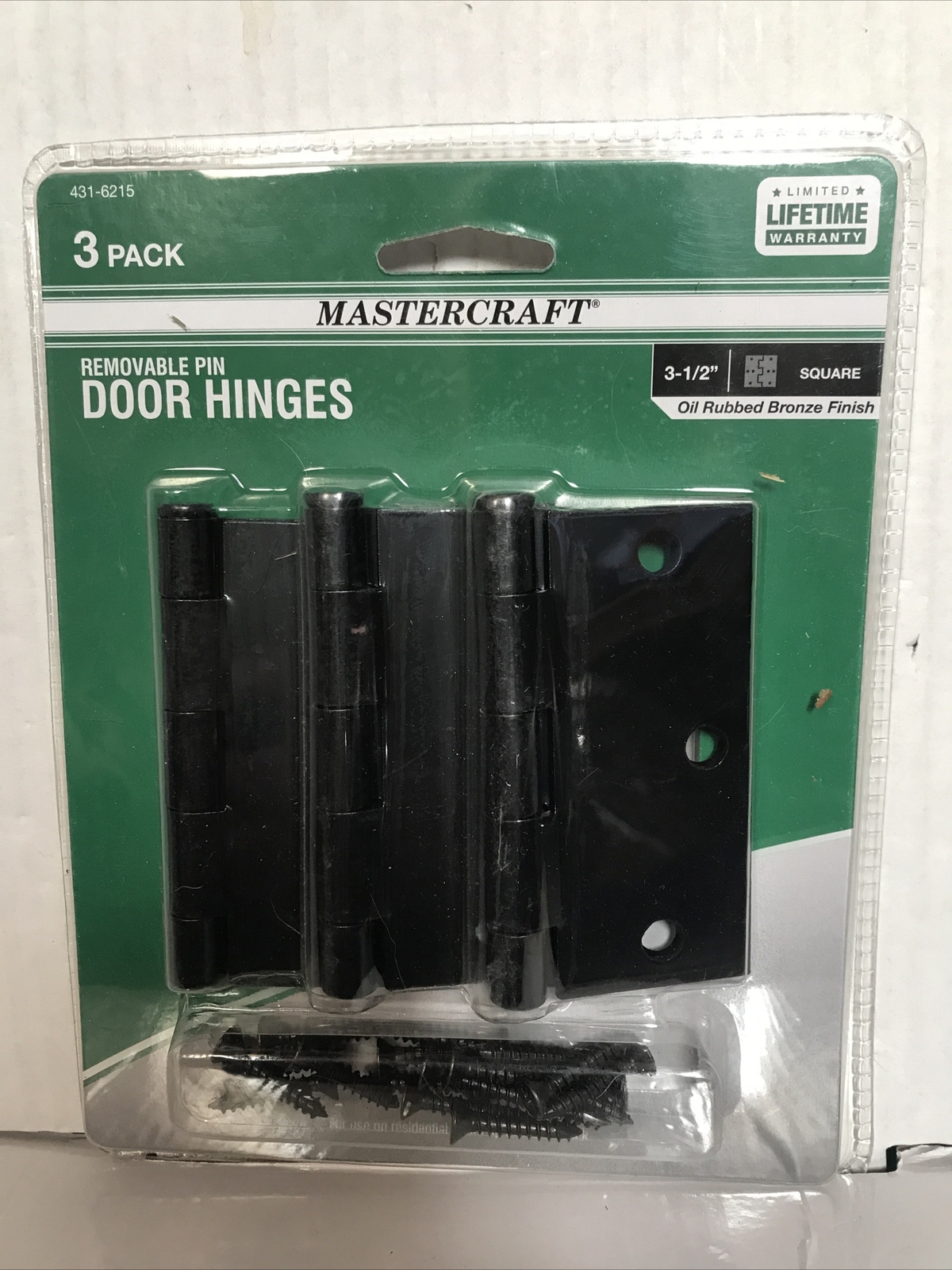 Master craft￼ 1- 3pk 3-1/2" Door Hinge Oil Rubbed Bronze Finish Square(2-PO-116)