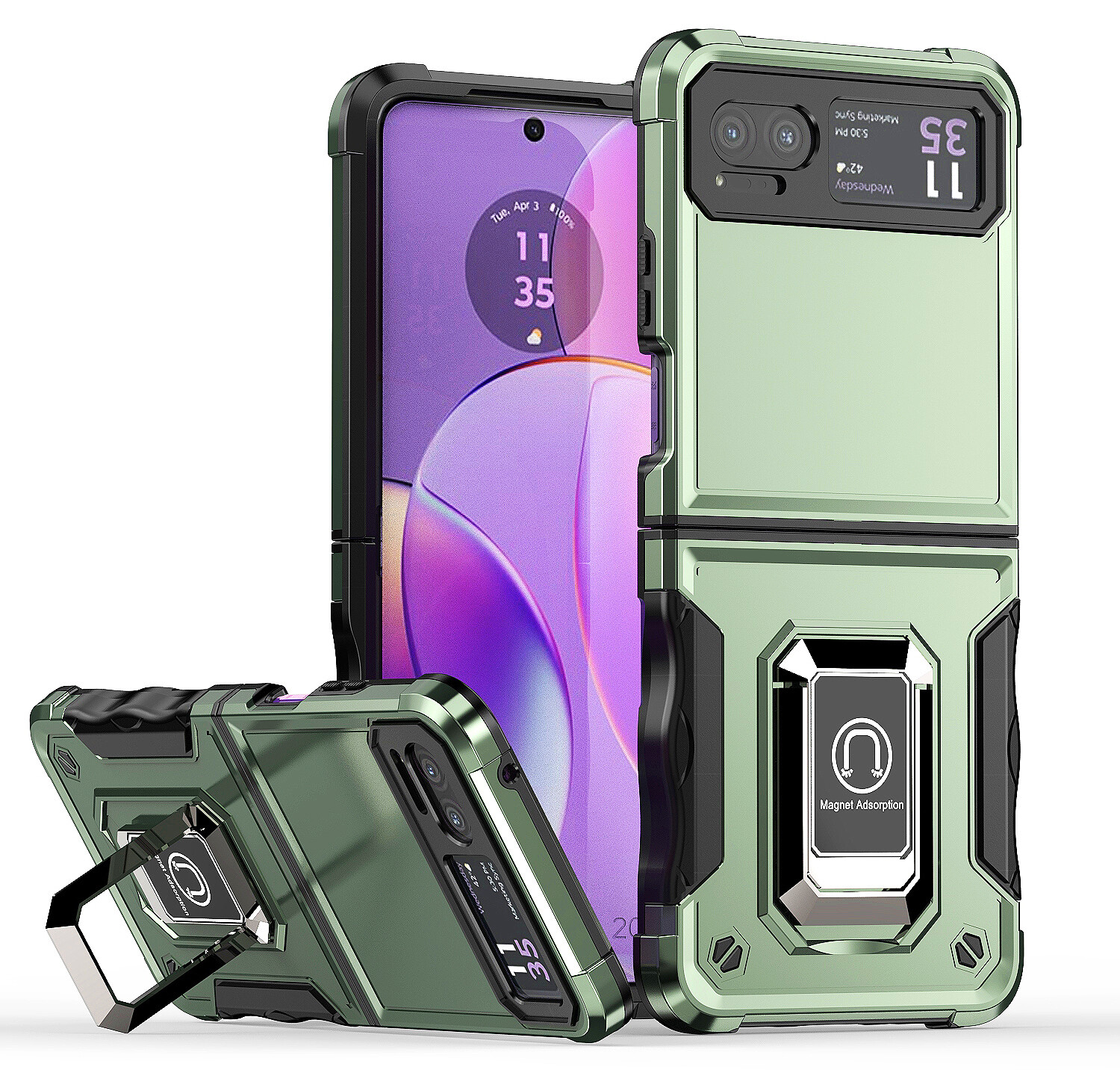 For Motorola Razr (2023) Case Shockproof Ring Kickstand Cover + Screen Protector