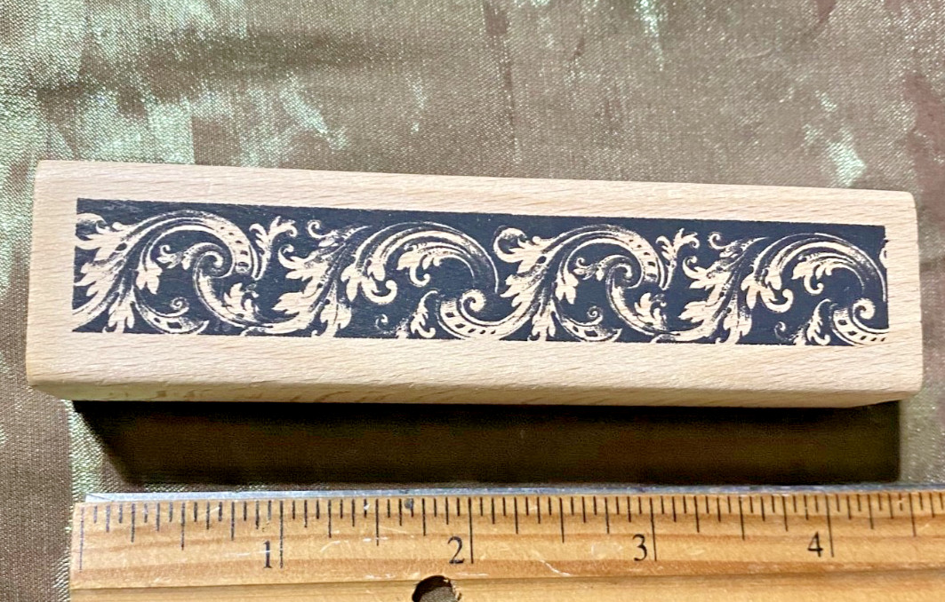 Wood Block Mounted Rubber Stamp Florentine Swirl Flourish Border
