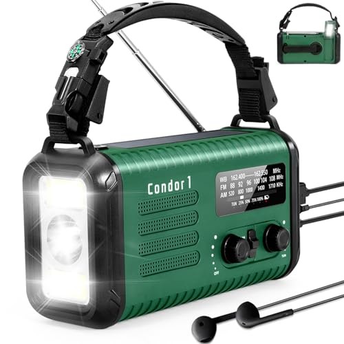 Emergency Weather Radio (Condor 1) NOAA/AM/FM with 74000mWh Portable Army Green