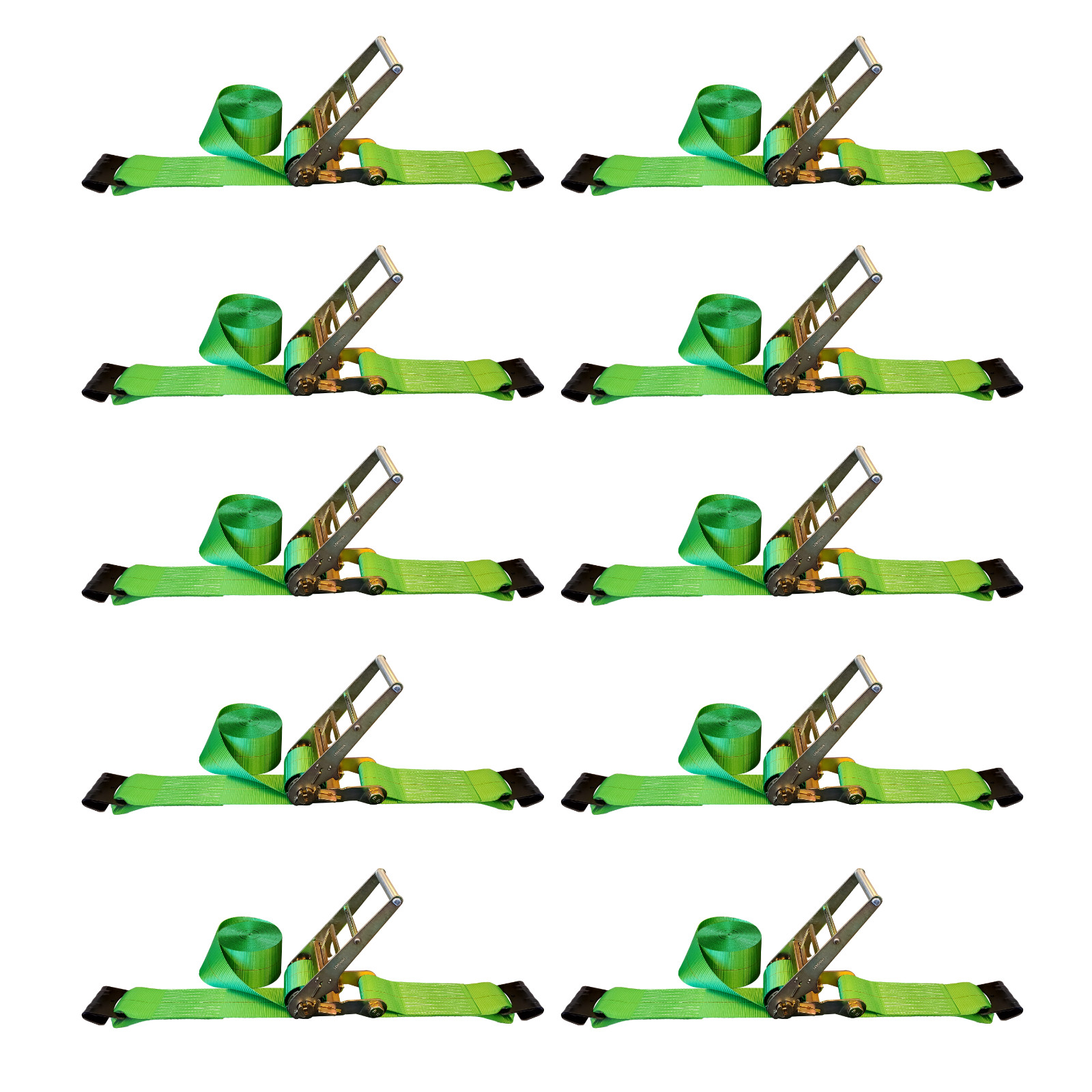 10 Pack 3" x 30' Heavy Duty Ratchet Tie Down Strap w/Flat Hook WLL 5400LBS GREEN