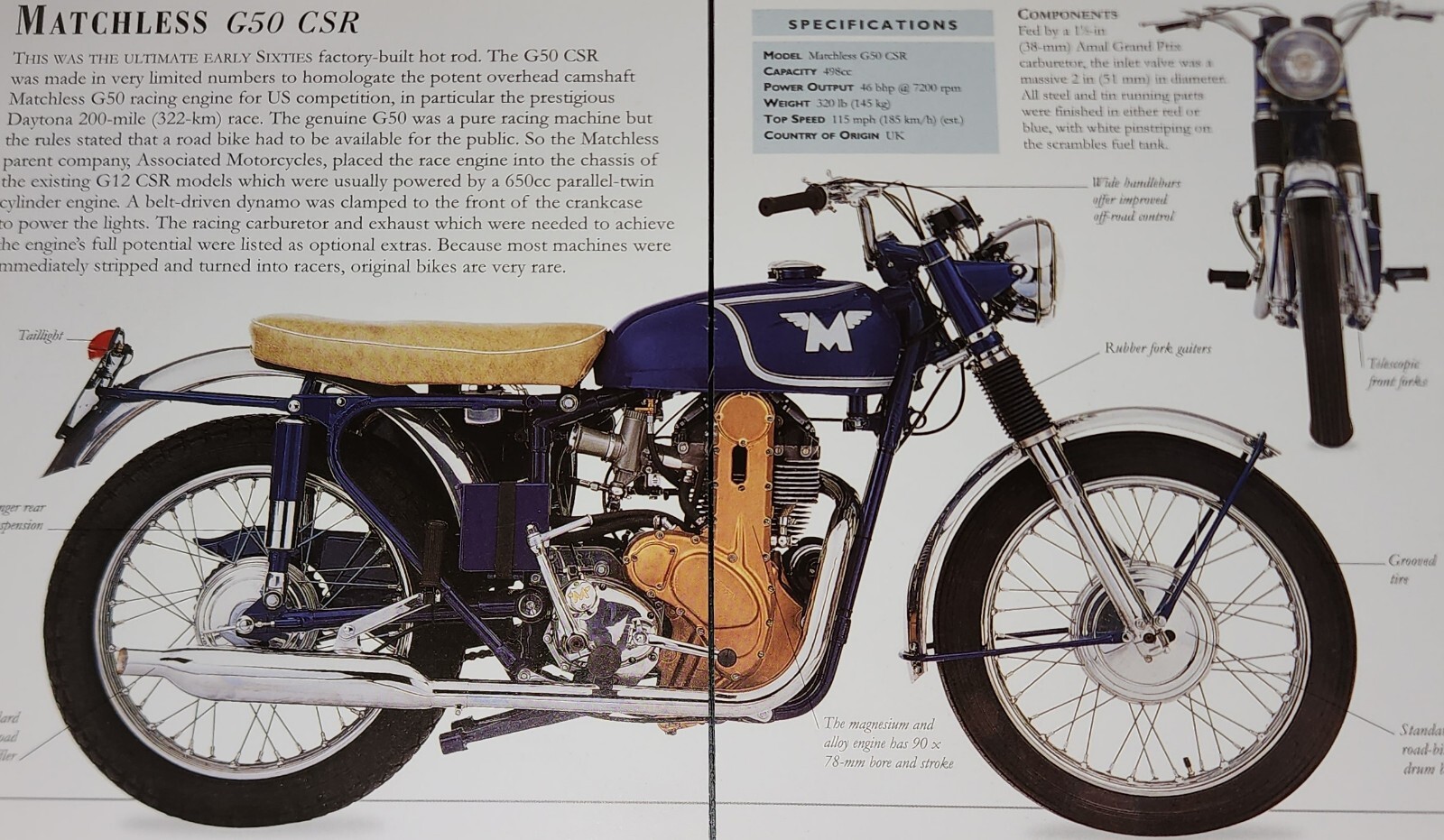 Matchless Motorcycle Bike Picture Out of Print Spec Sheet Wall Art Decor