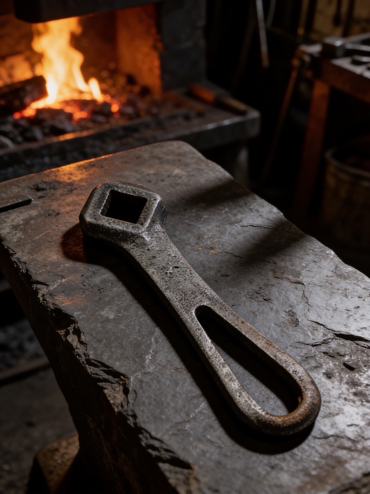 Antique Blacksmith Hardy Wrench Swage Tool Square Hole Forged Iron 3.75”