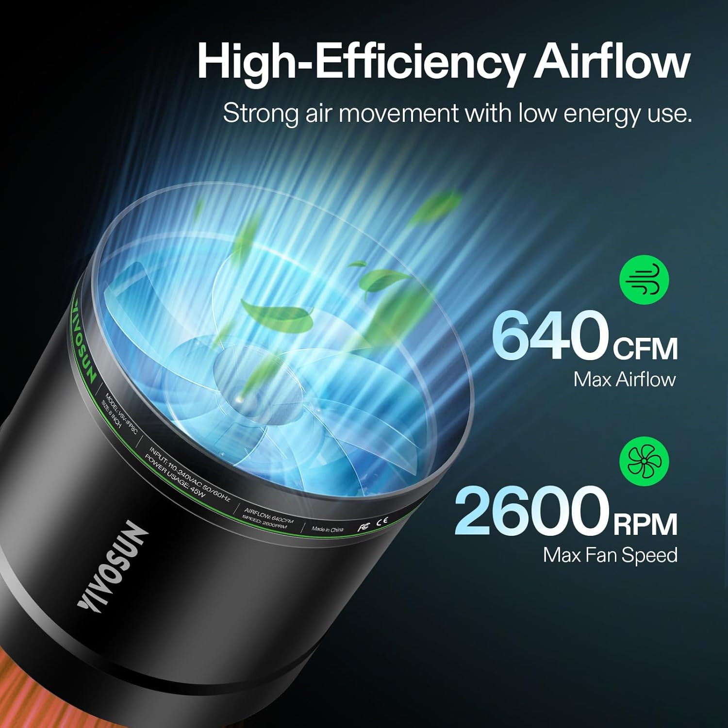 8” Inline Booster Fan with Speed Control, 640 CFM for Quiet Ventilation