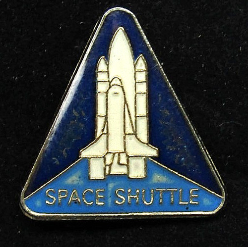 Vintage Shuttle Lapel Pin Blue Triangle Space Program Pinback Protective Case