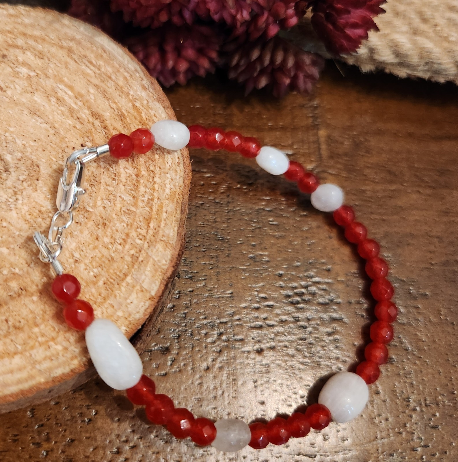 Handmade Artisan Ruby Red Gemstone And Genuine Moonstone Bracelets. #277 #296