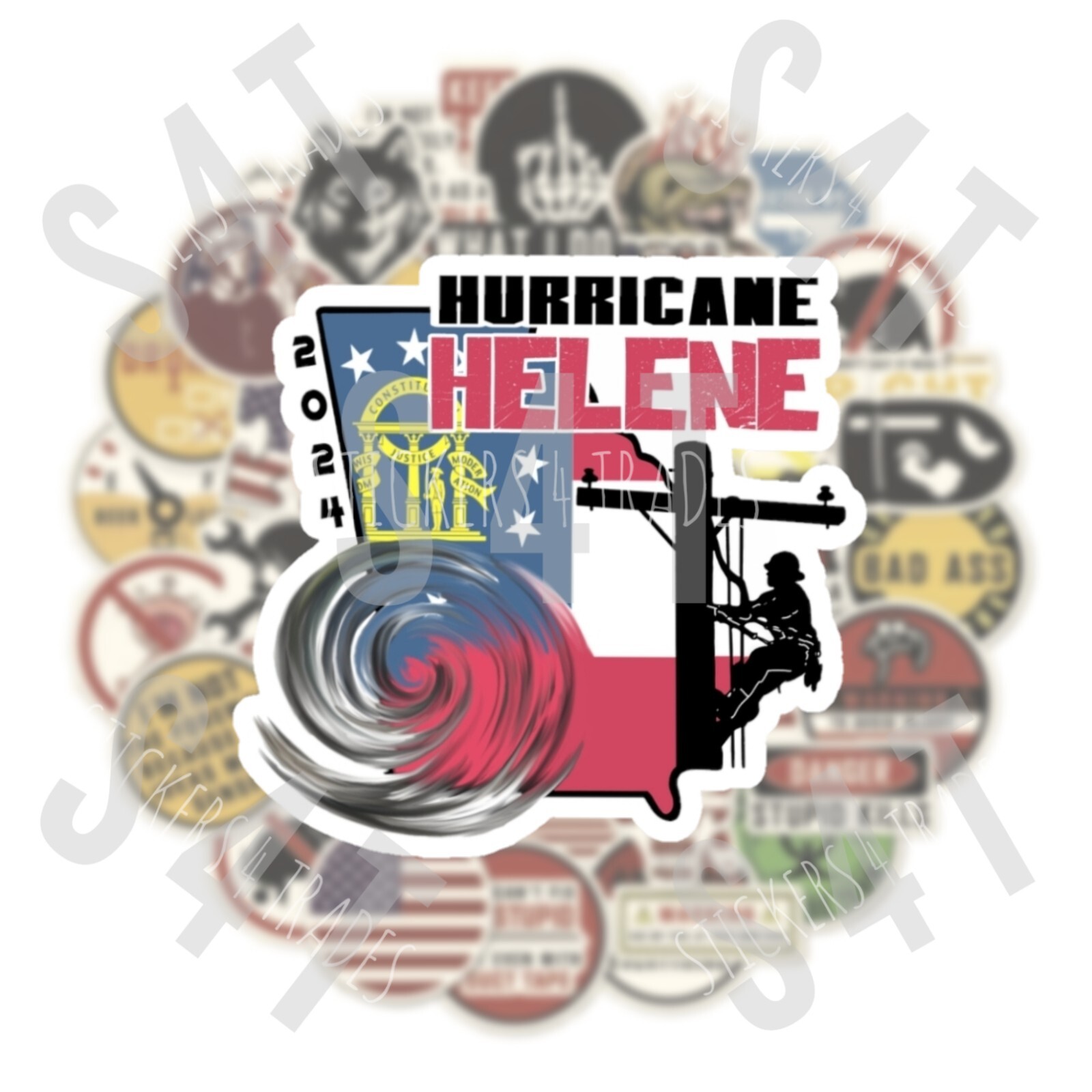 2024 Hurricane Helene Georgia Lineman Hard Hat Sticker Tropical Storm Decal Crew
