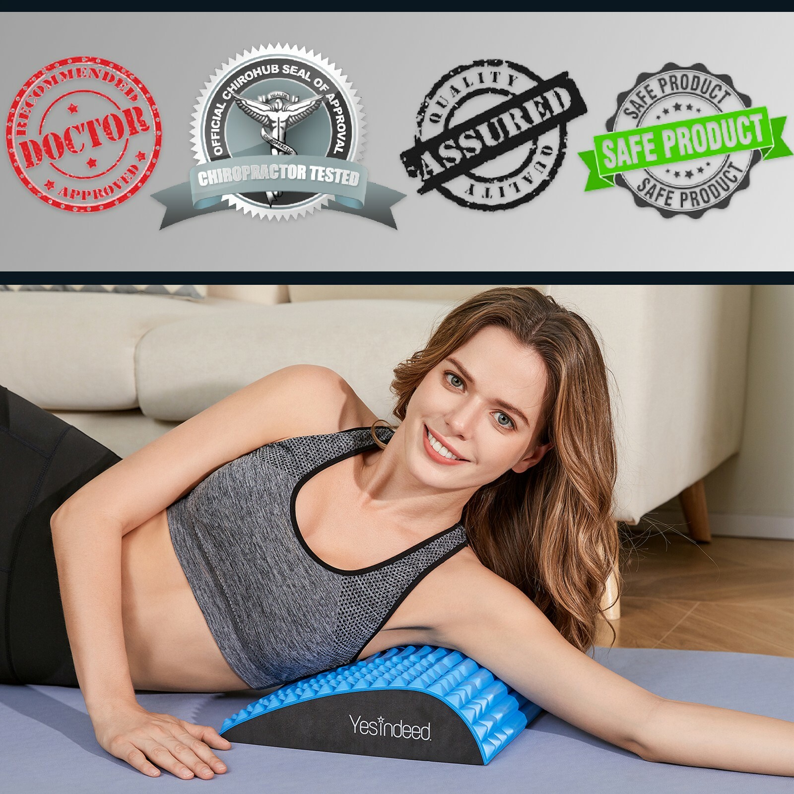 Back Stretcher Pillow - Back Pain Relief, Support for prolonged Sitting (Blue)
