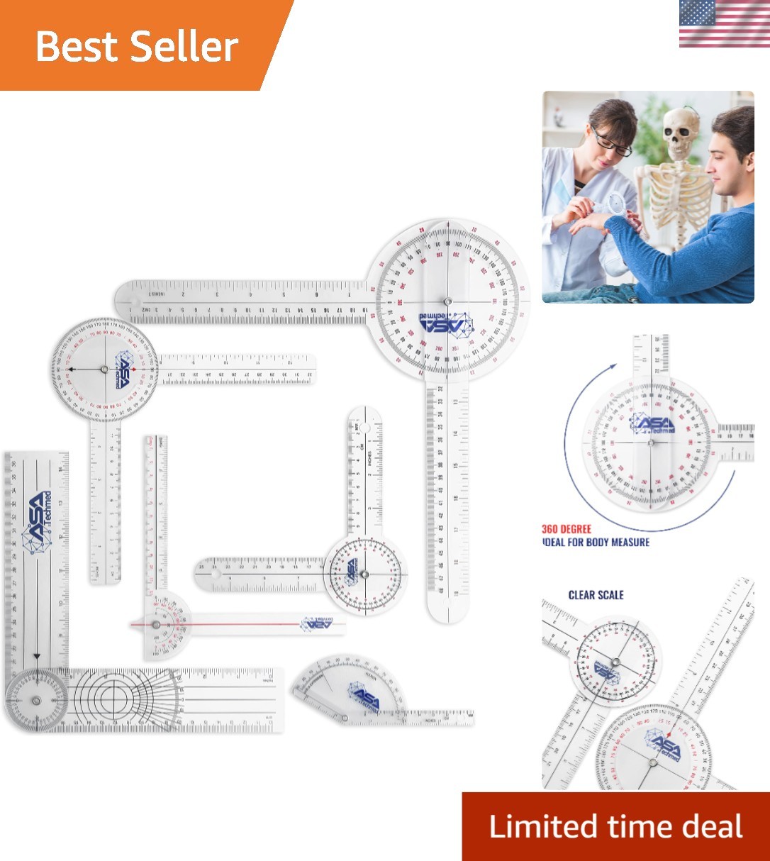 Professional 6-Piece Goniometer Set (12, 8, 6 Inch) for Accurate Motion Analysis