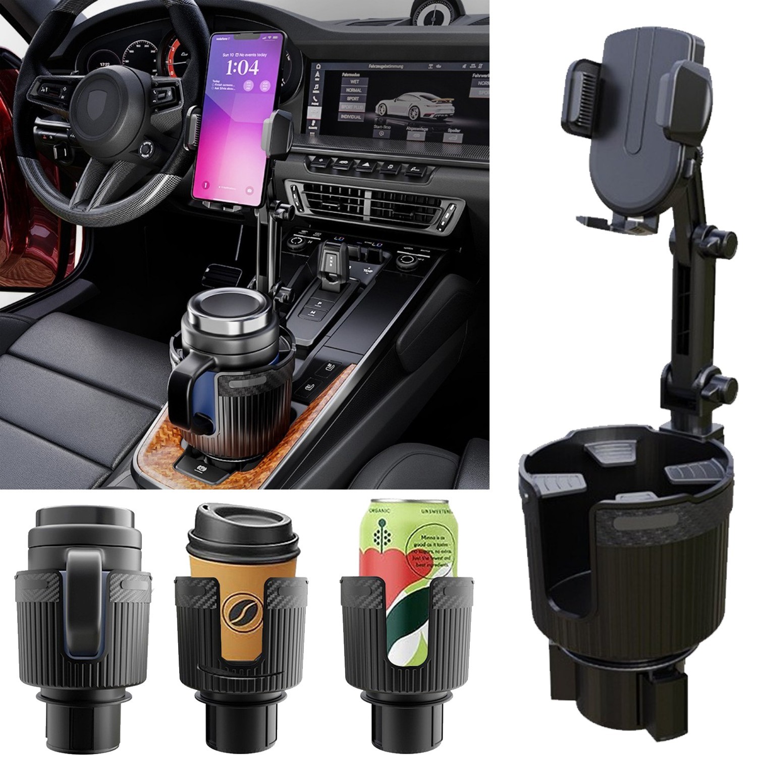 New 2 in 1 Cup Holder Phone Mount 360° Rotation Universal Car Mount Stand Cradle