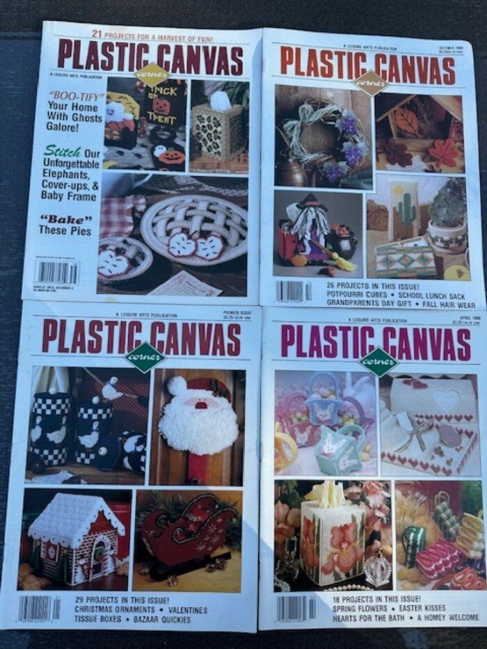 LOT/4 PLASTIC CANVAS CORNER 1990"s MAGAZINES 94 DESIGNS
