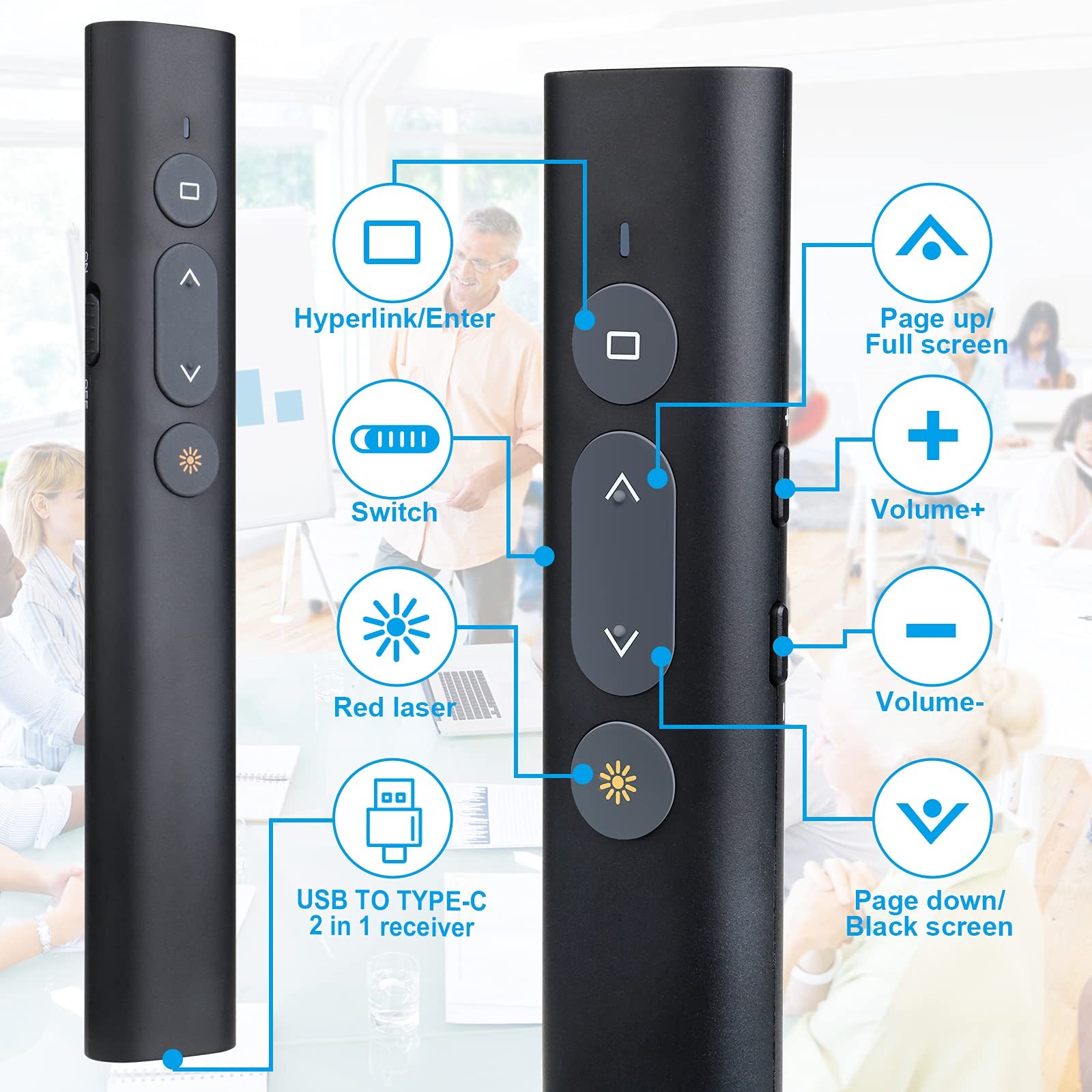 Presentation Clicker Presentation Remotes, Type C/USB A 2 in 1 Pointer, Remot...