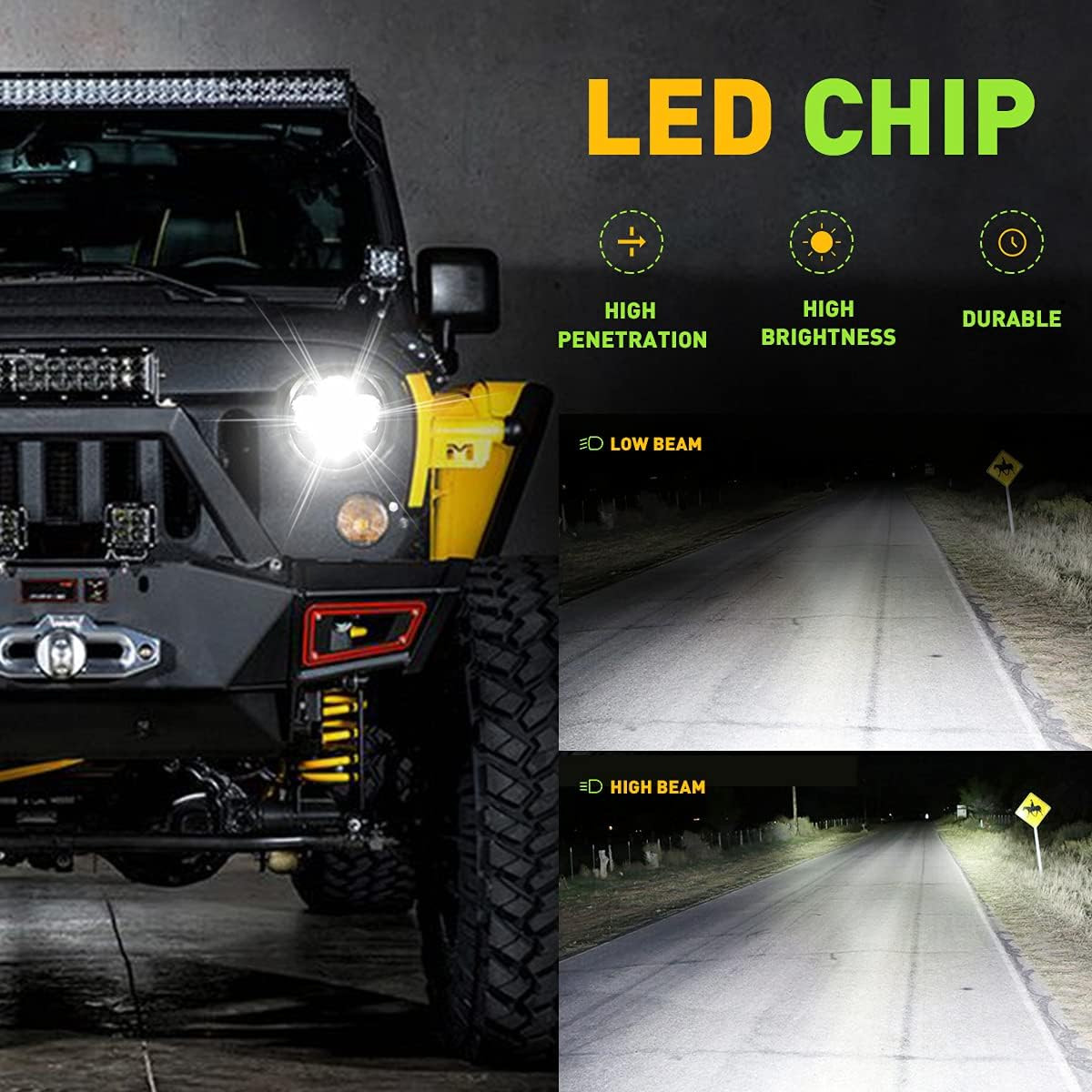 7" Headlights Hi/Lo Beam White for 2007-2017 Jeep Wrangler JK JKU LJ TJ CJ