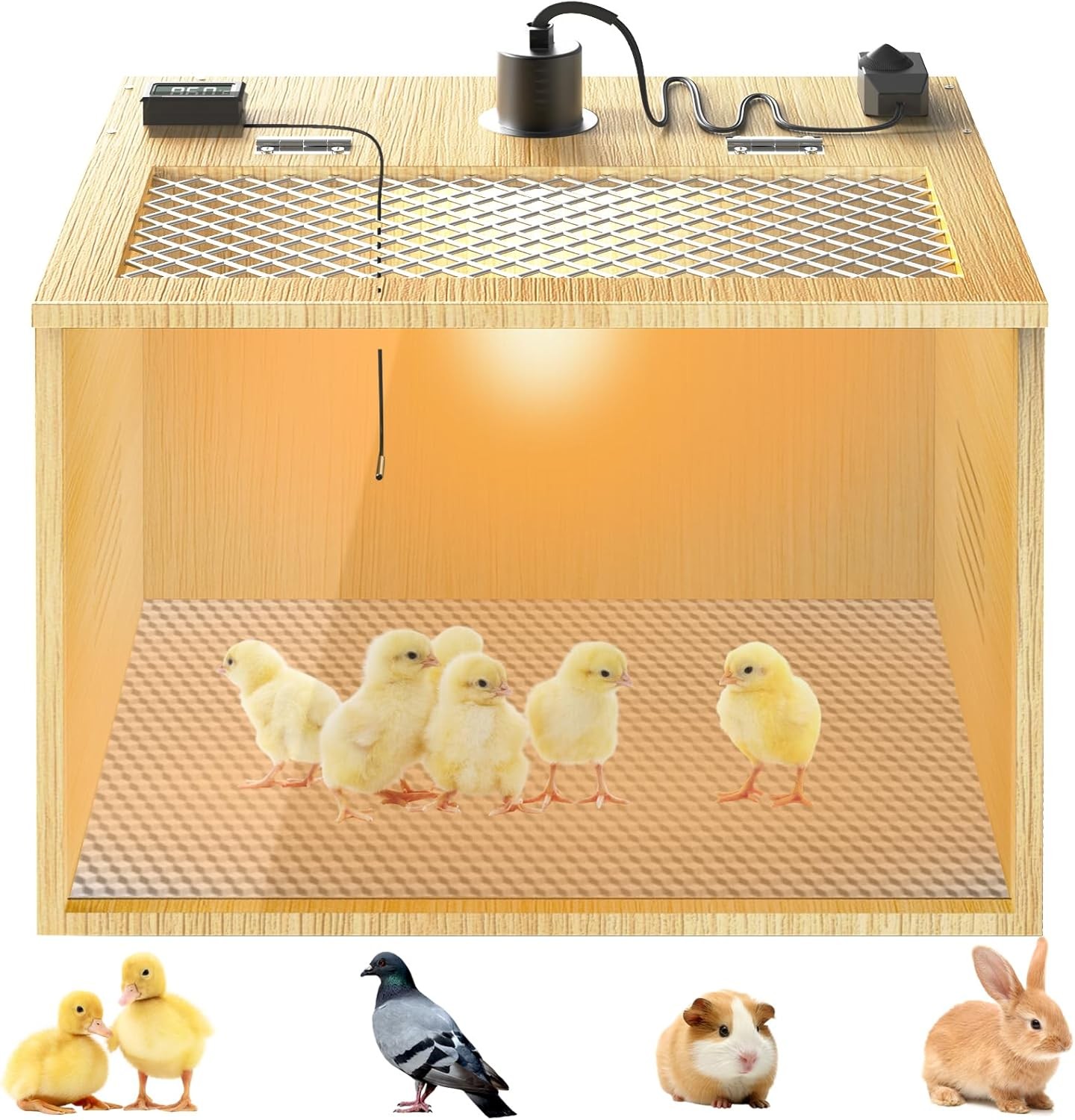 16 Inch Wooden Chicken Brooder Box 75W Heat Lamp Starter Kit For Chicks Poultry