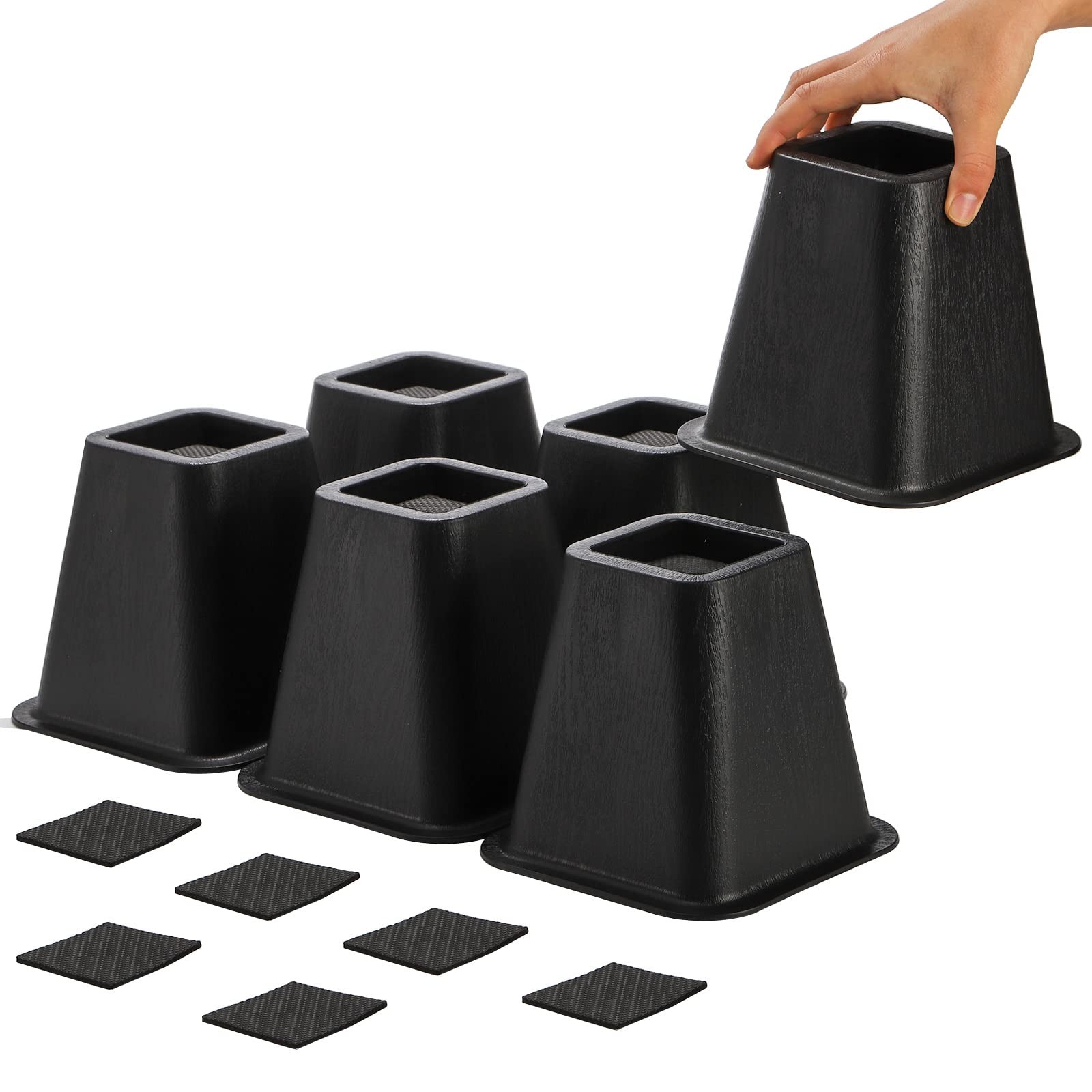 6 Pack Large Bed Furniture Risers 6 Inch Heavy Duty Couch Lift Durable ABS