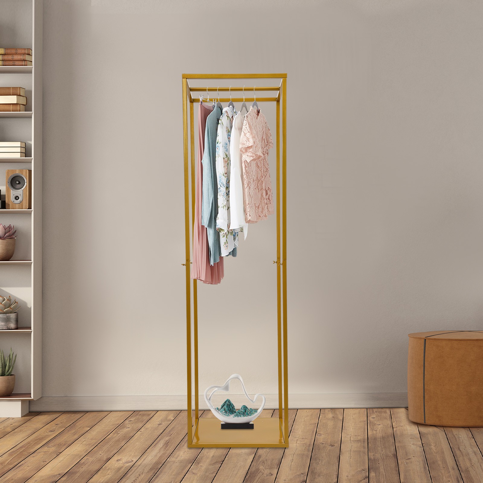 Clothes Rack Floor Standing Gold Coat Display Shelf Cloth Storage Stand Home Use