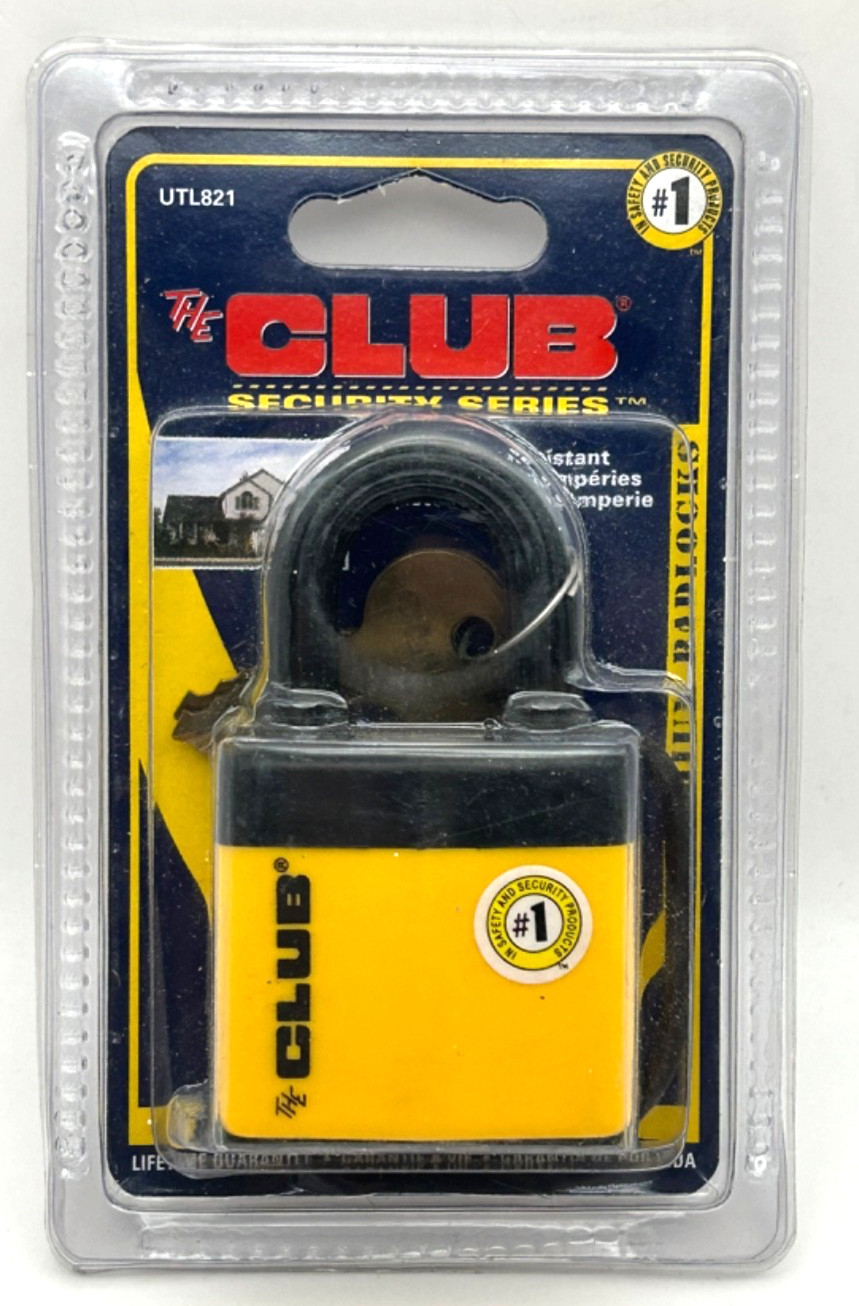 The Club UTL821 1-3/4" Laminated Steel Padlock Yellow Black NOS Sealed