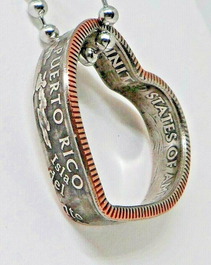 Heart shaped Pendant made from PUERTO RICO US  coin ring  24 in chain