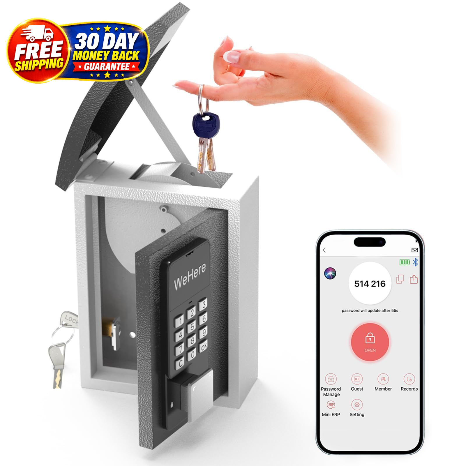 Key Lock Box Wall Mount with Drop 2.3 x 6.2 x 8.2 inches, Black