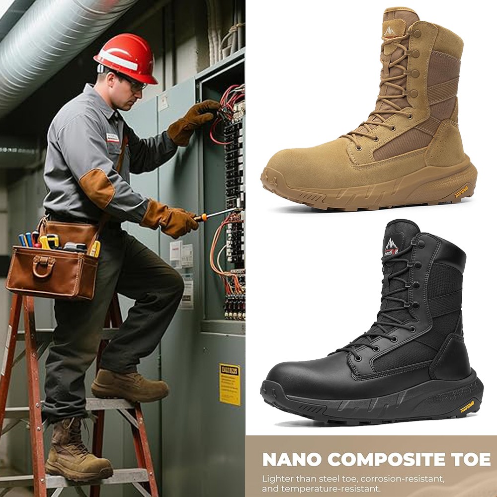 Men's Composite Toe Work Boots Lightweight Side Zipper Safety Military Boots US
