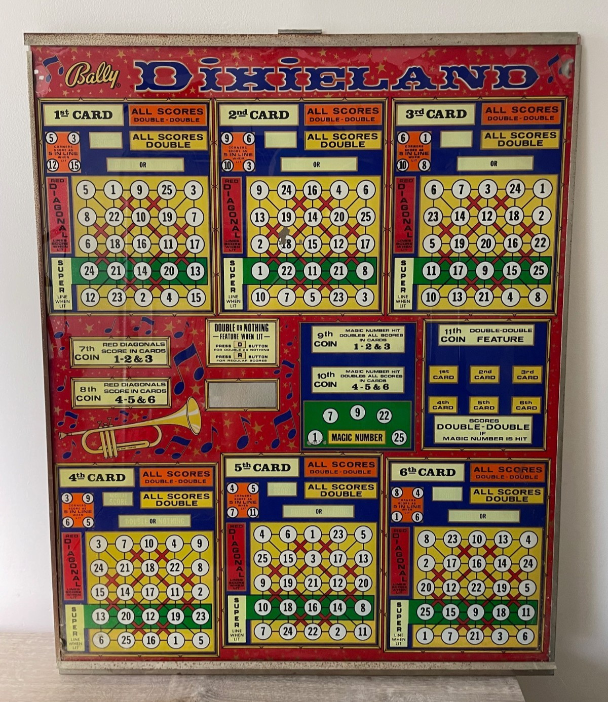 Bally Dixieland Pinball Machine Back Glass Backglass Original OEM