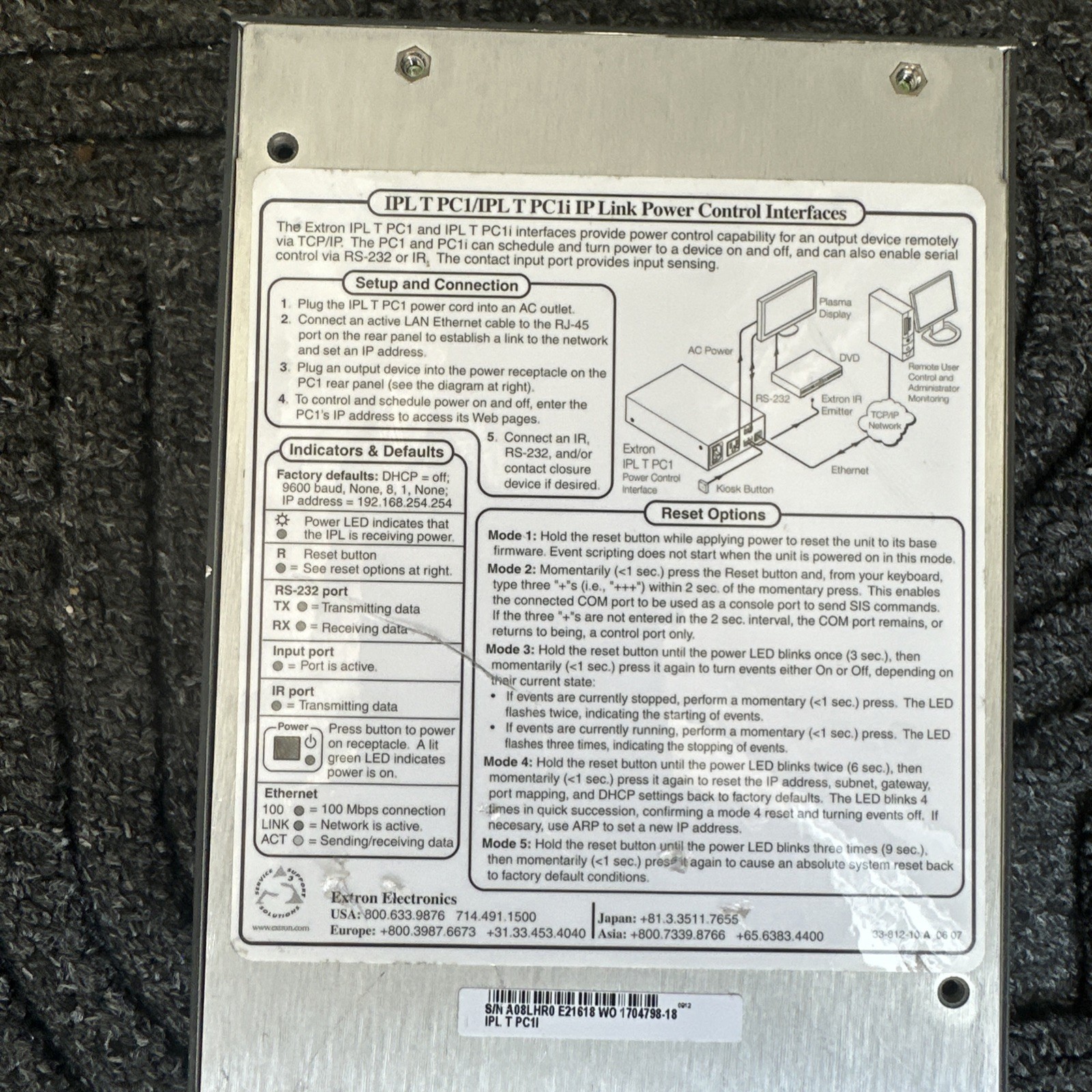 Extron Power and Device Controller - IP Link IPL T PC1 with PSU