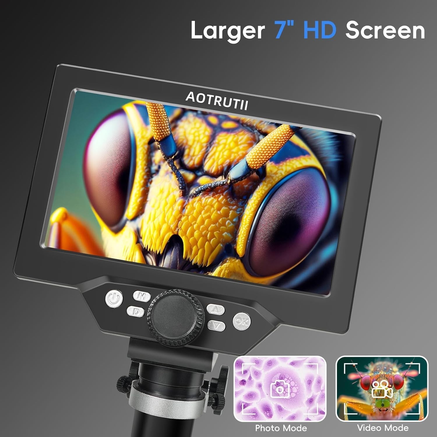 7" LCD Digital Microscope 1200X Magnification, 1080P Coin Microscope with Met...