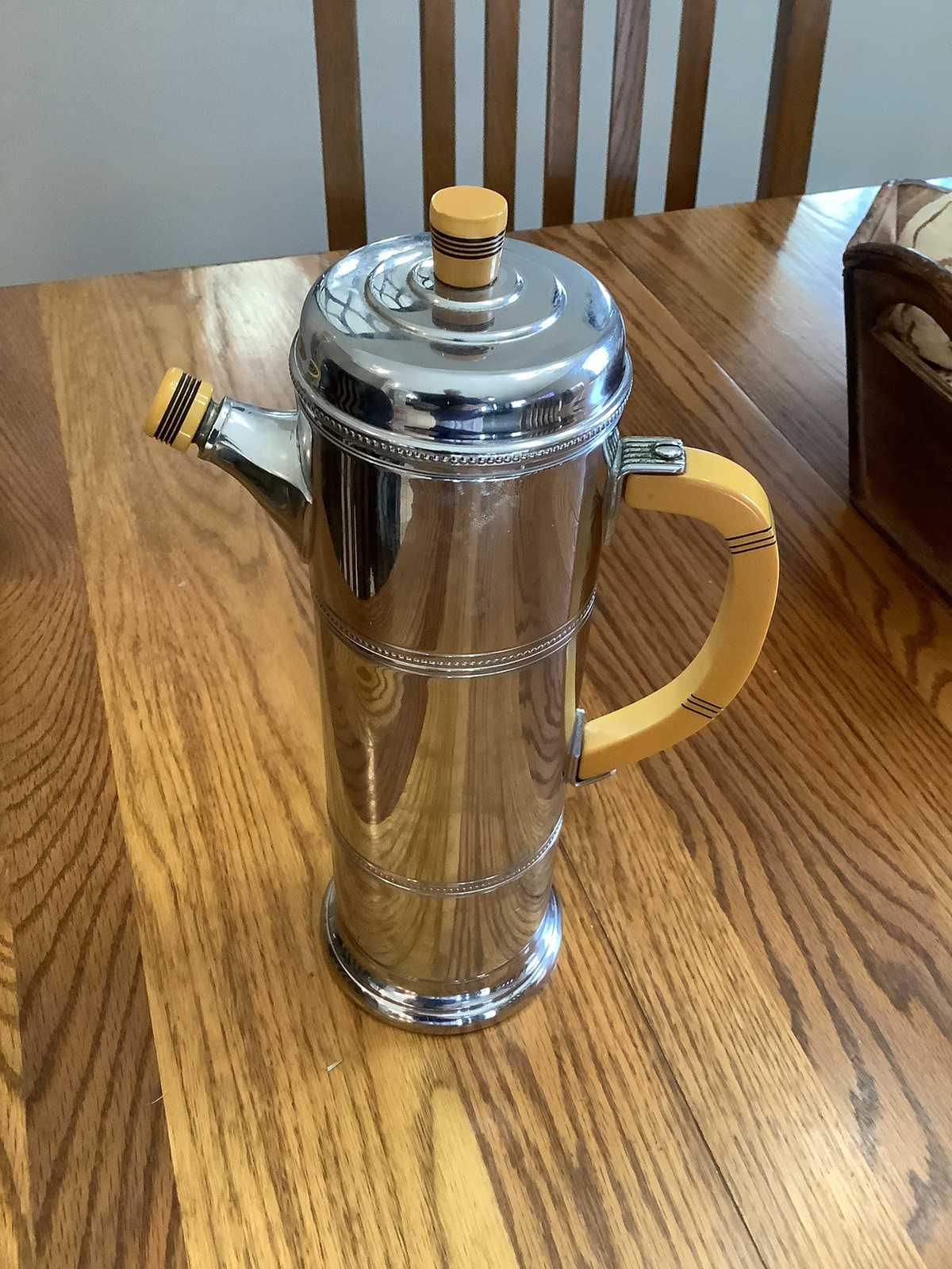 Vintage 1930s Krome Kraf Farber Bros. Cocktail Shaker Bakelite Handle Art Deco