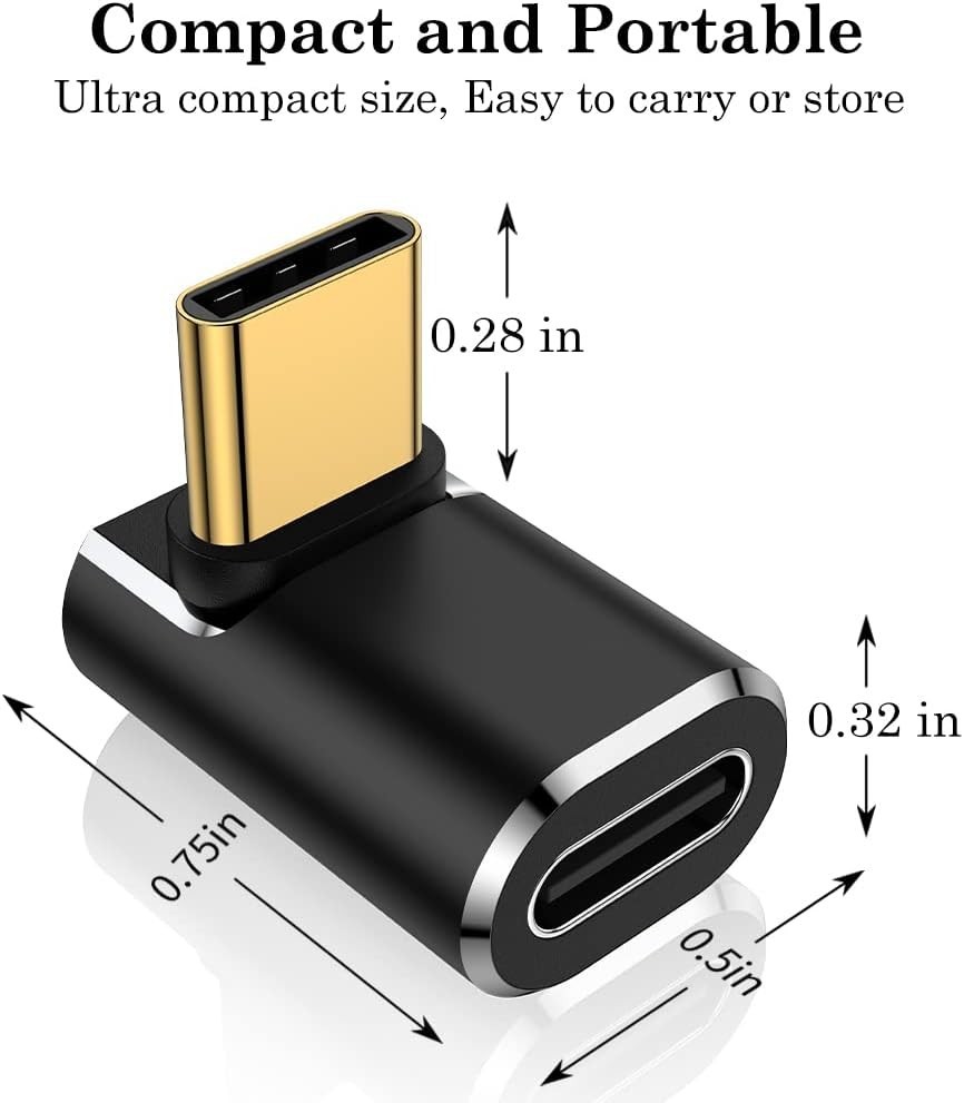 USB C 90 Degree Adapter, Right Angle L Shape USB Type C Male to Female (2 Pack)