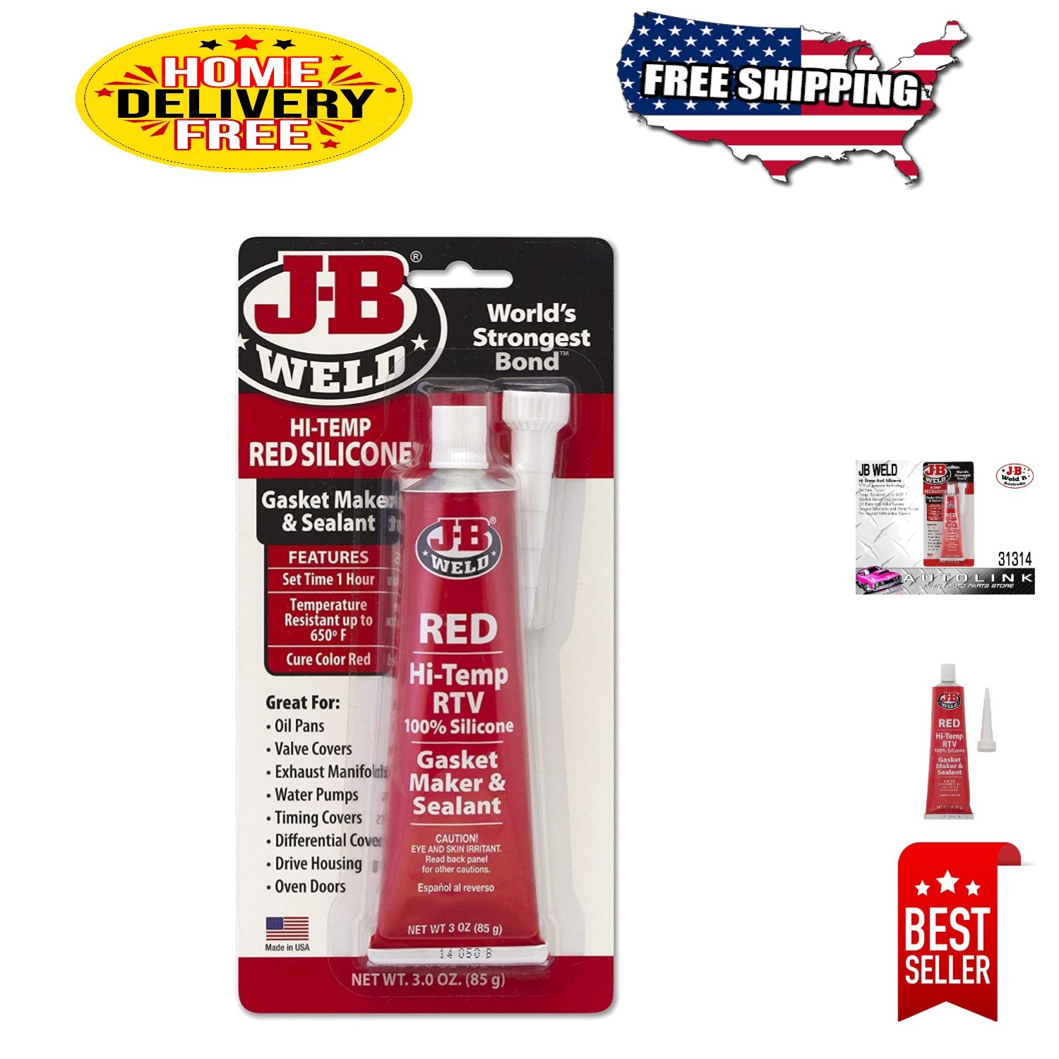 Versatile 3 oz. High-Temp Silicone Gasket Maker - Waterproof Red Sealant