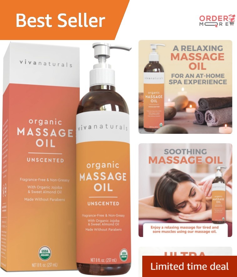 Organic Massage Oil Unscented 8fl oz Non-Greasy Certified Organic Body Moistu...