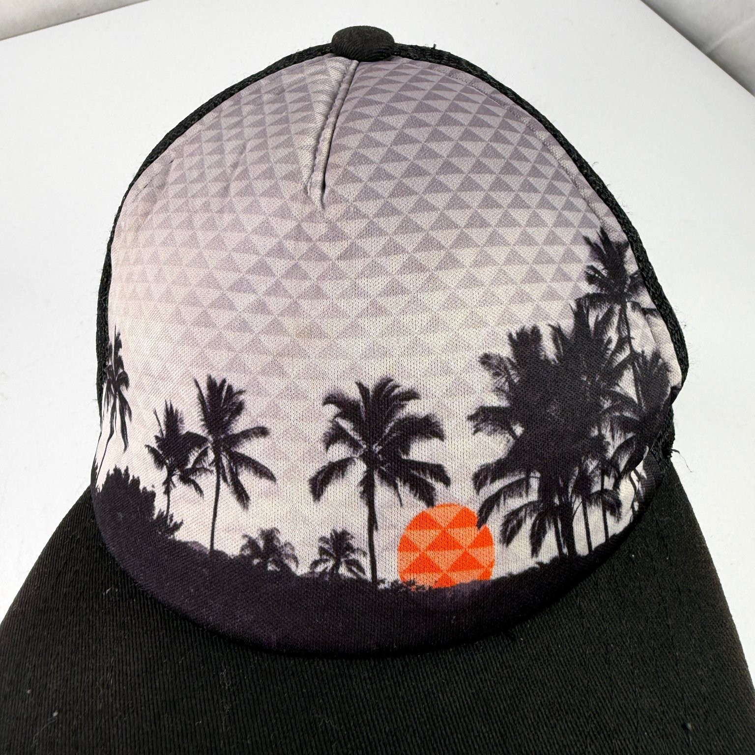 Boys Trucker Hat Black Grey Orange Palm Tree Sunset Mesh Snapback Adjustable