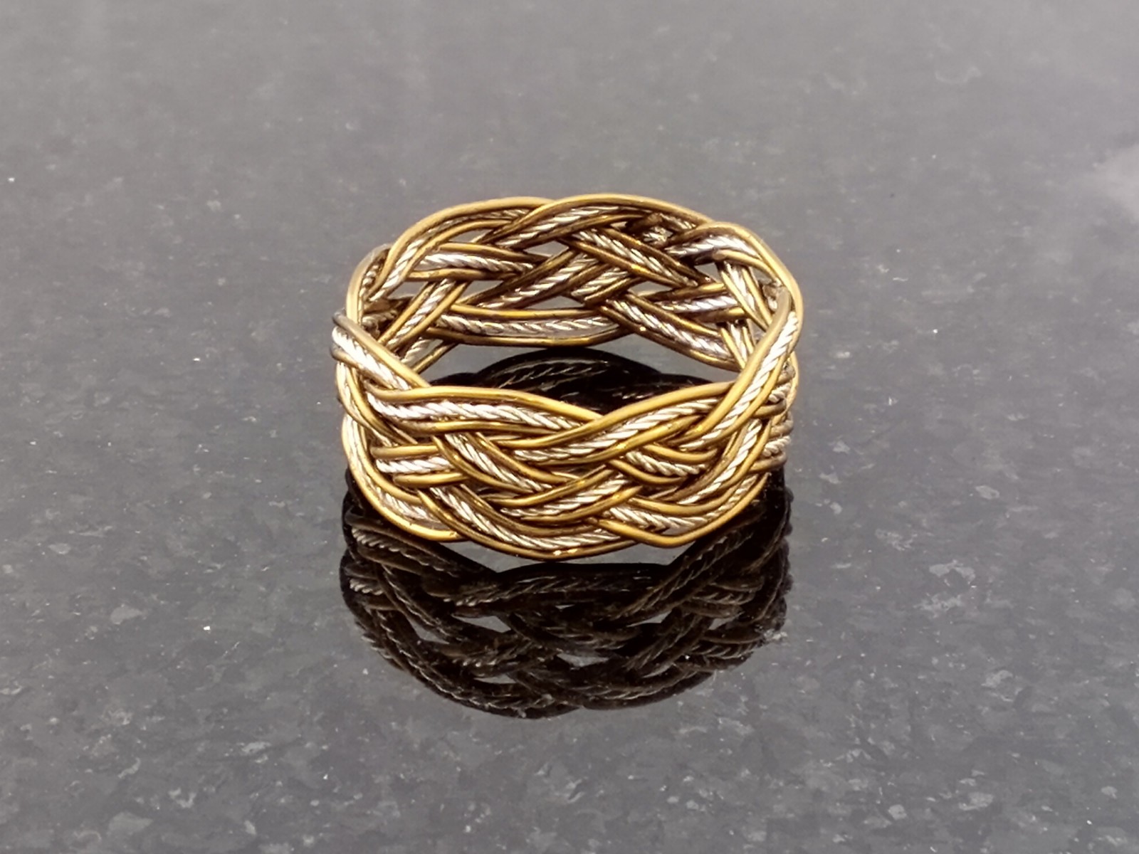 Size 9 Antique Brass / Stainless Steel Twist Wire Turks Head Knot Ring Hand Tied
