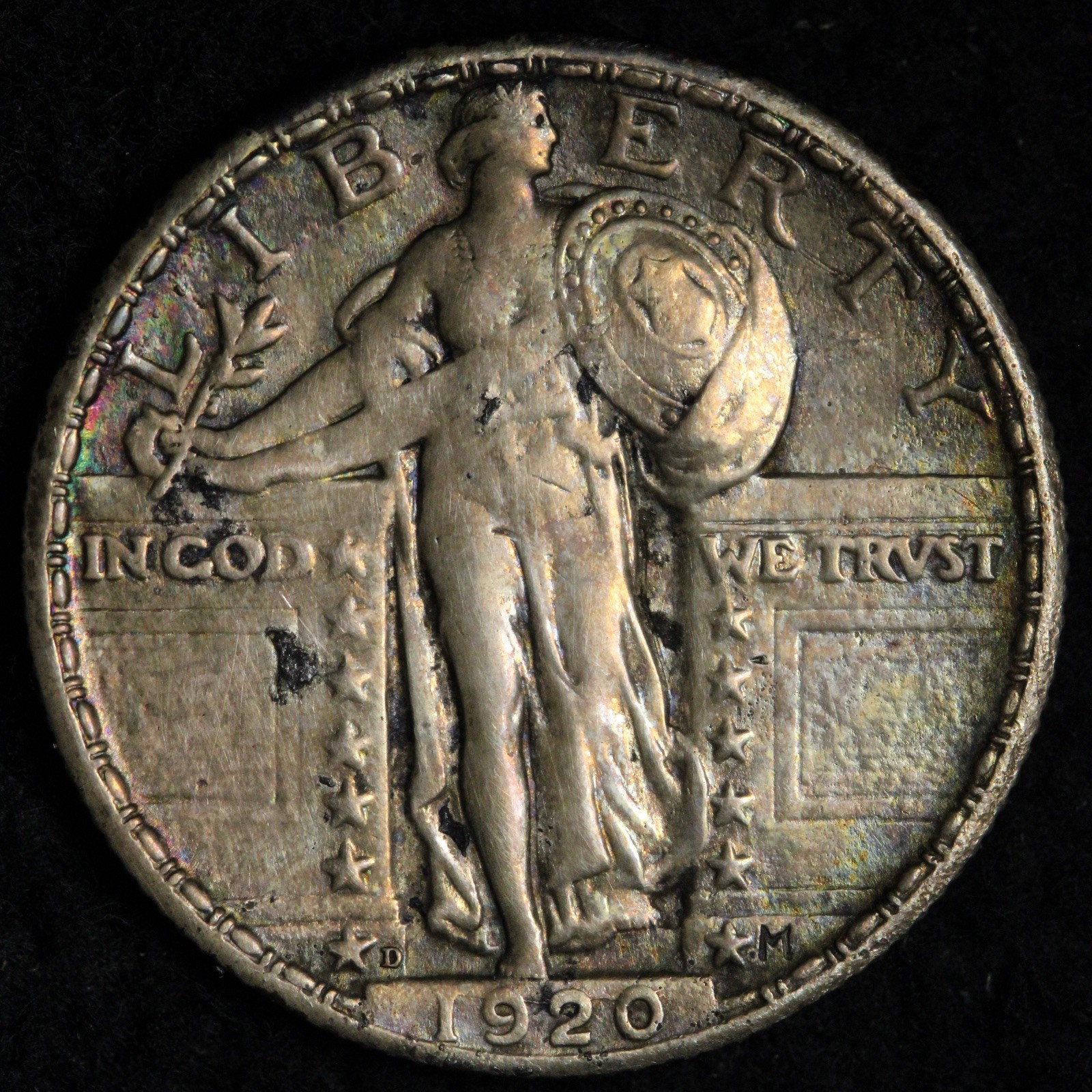 1920-D Standing Liberty Silver Quarter AU E285 GRCFT