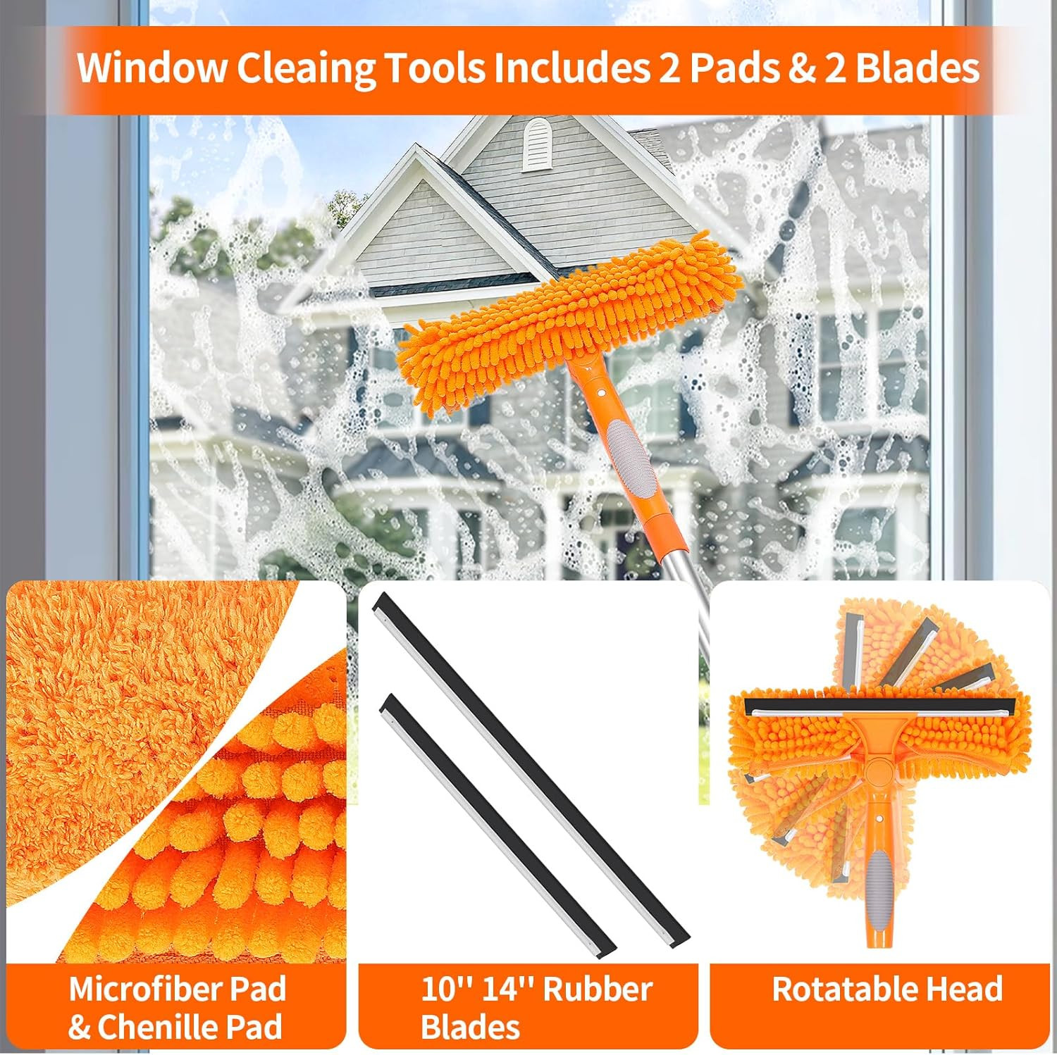 67" Squeegee Window Cleaner, 2 in 1 Professional Window Cleaning Tool Kit