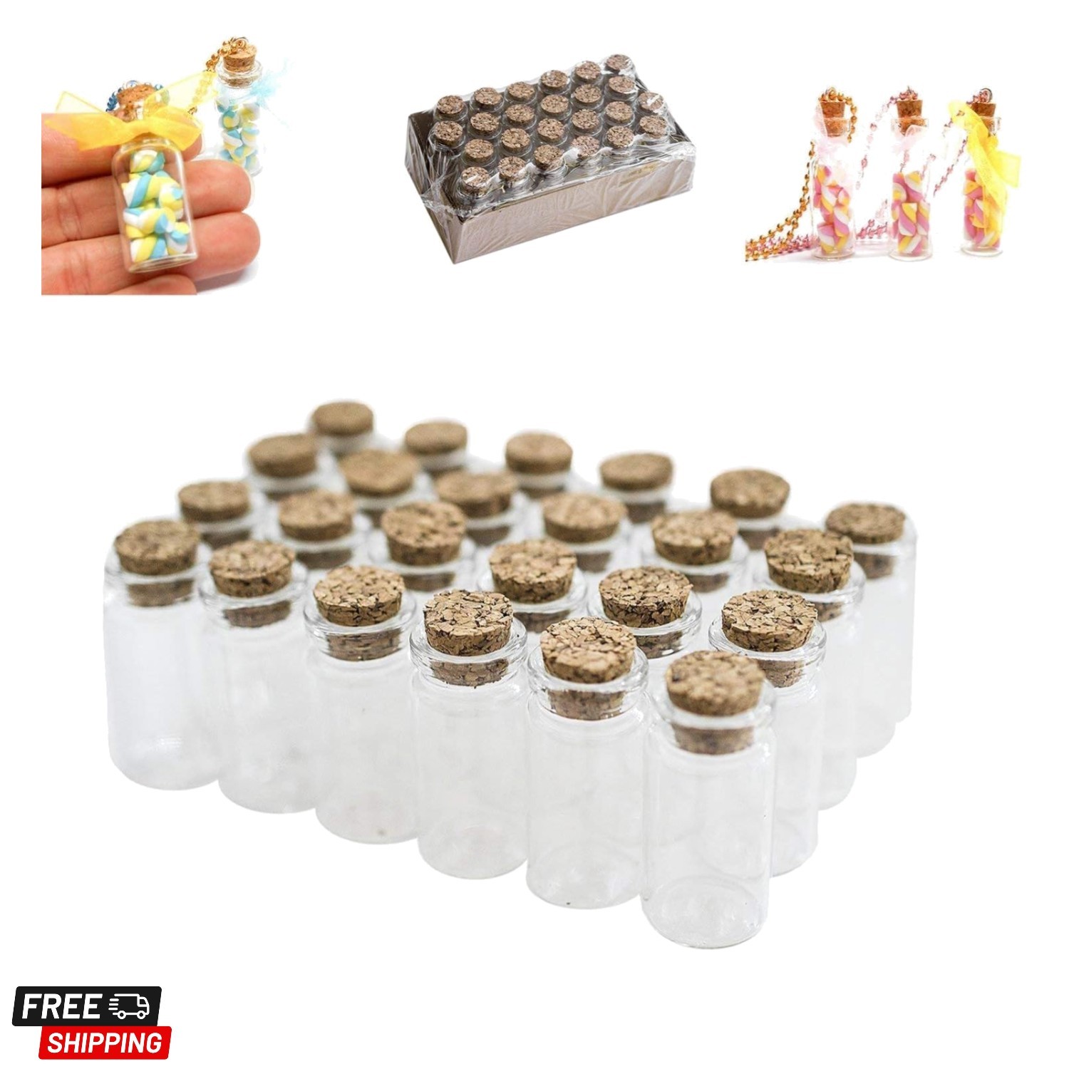Mini Clear Glass Jars Bottles with Cork Stoppers for Arts & Crafts, Projects,...