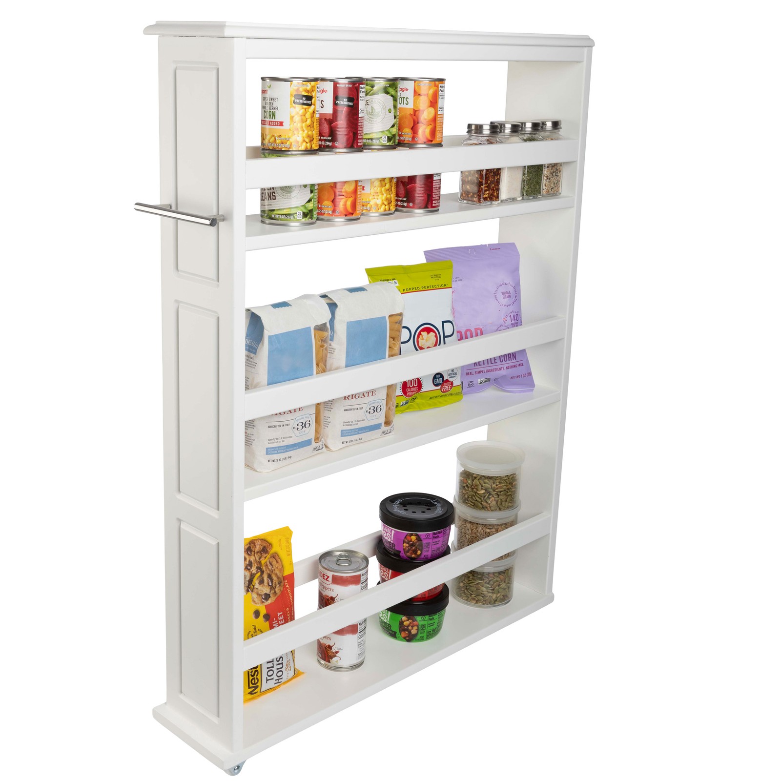 Slim Rolling Storage Cart 3 Shelf Slim Narrow Fit Wooden Kitchen Decor
