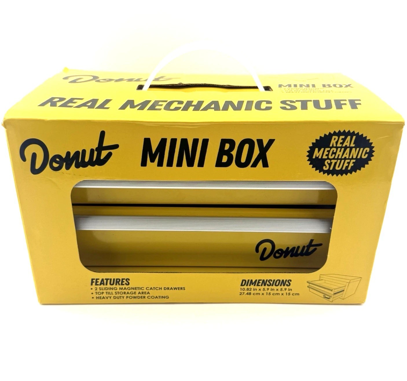 Donut Media Mini Portable Toolbox Real Mechanic Stuff Yellow 2 Drawer Chest NEW
