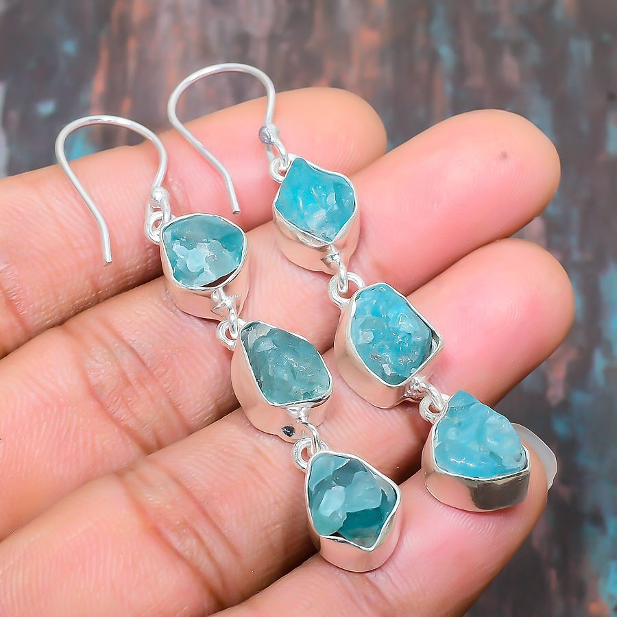 Apatite Rough Gemstone Handmade 925 Sterling Silver Everyday Jewelry Earring