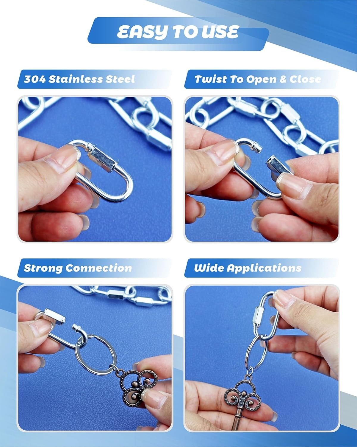 20 Pack Alloy M3.5 Chain Link, 1/8 Inch D Shape Locking Quick Chain Repair Links