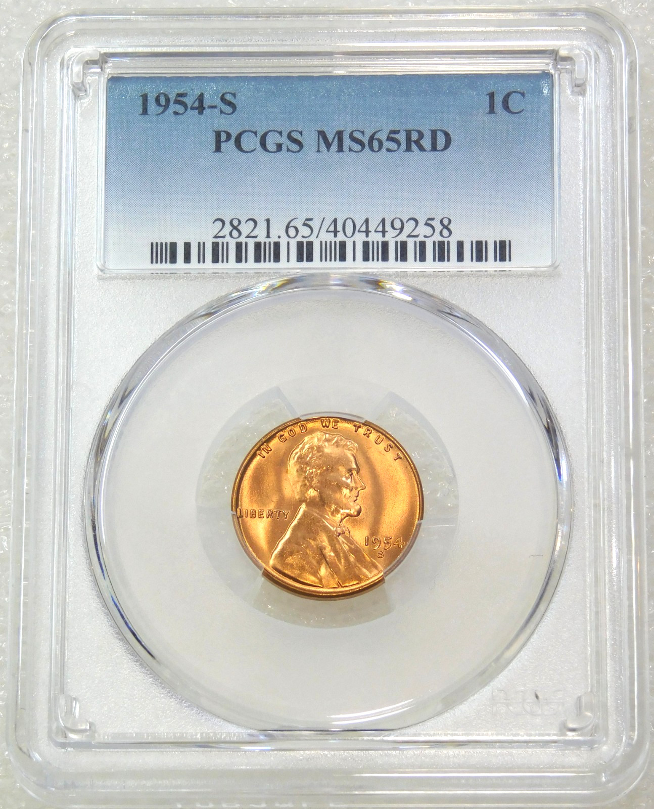 1954-S Lincoln Wheat Cent PCGS MS65RD Bright Red Luster looks MS66 #R371K