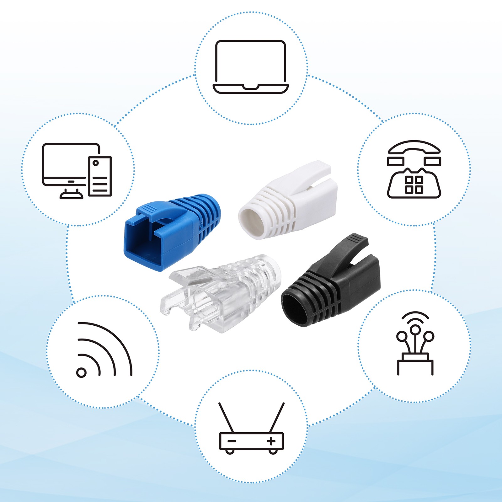 50 Pack Boot Cover, Cat6A Cat7/7A 8mm (Blue)
