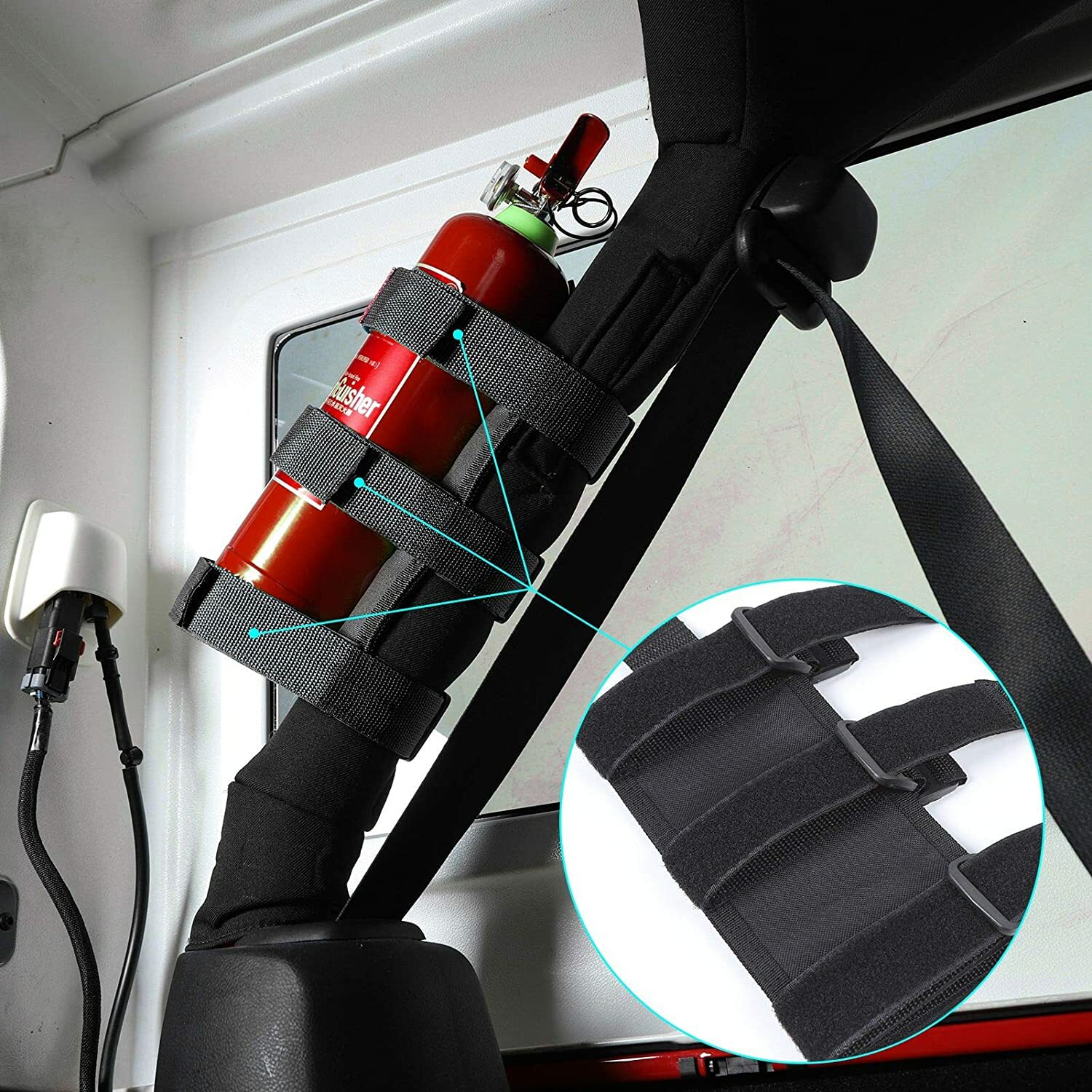 Black Roll Bar Fire Extinguisher Holder Adjust Bracket Mount for Jeep Wrangler